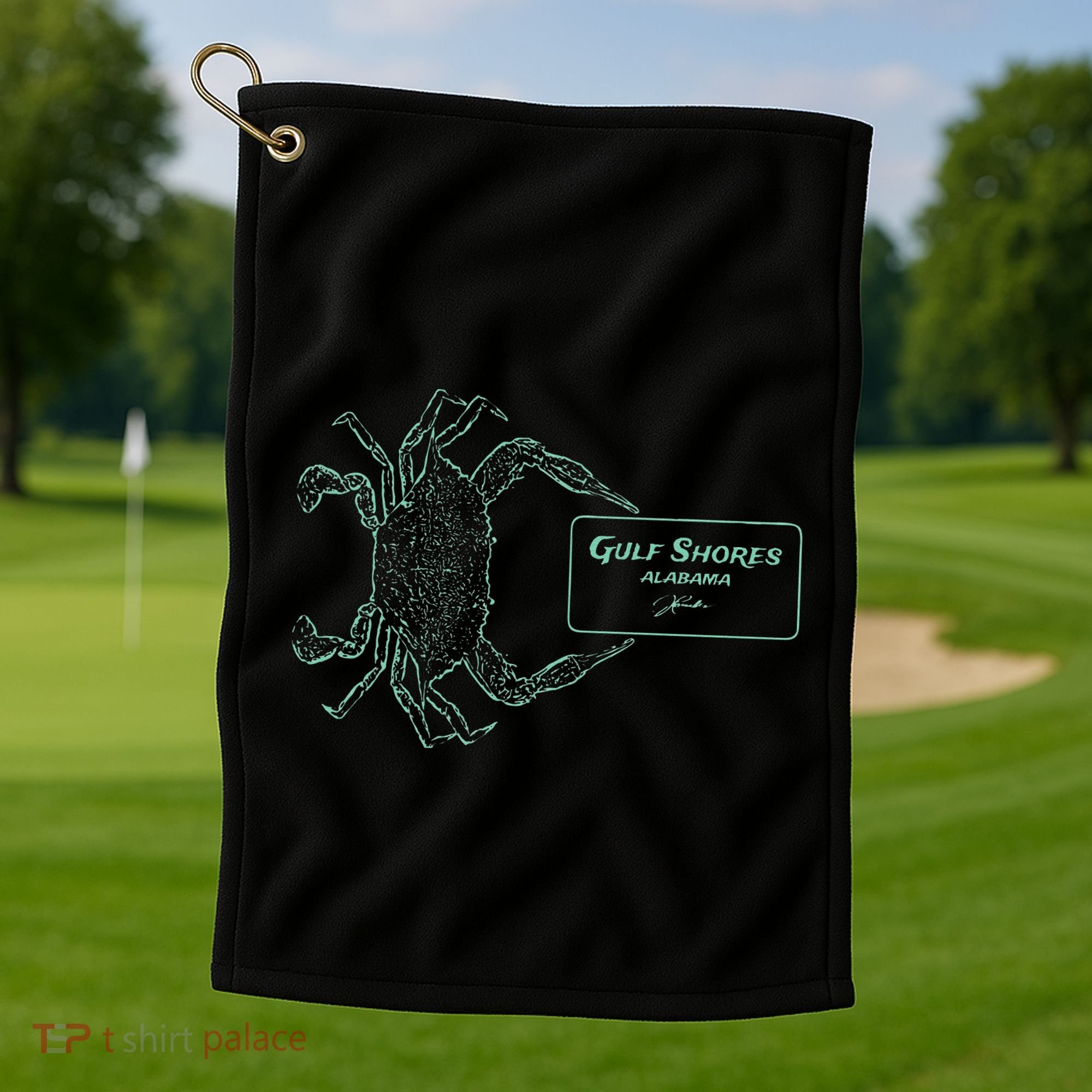 Gulf Shores Al Blue Crab With Card Golf Towel