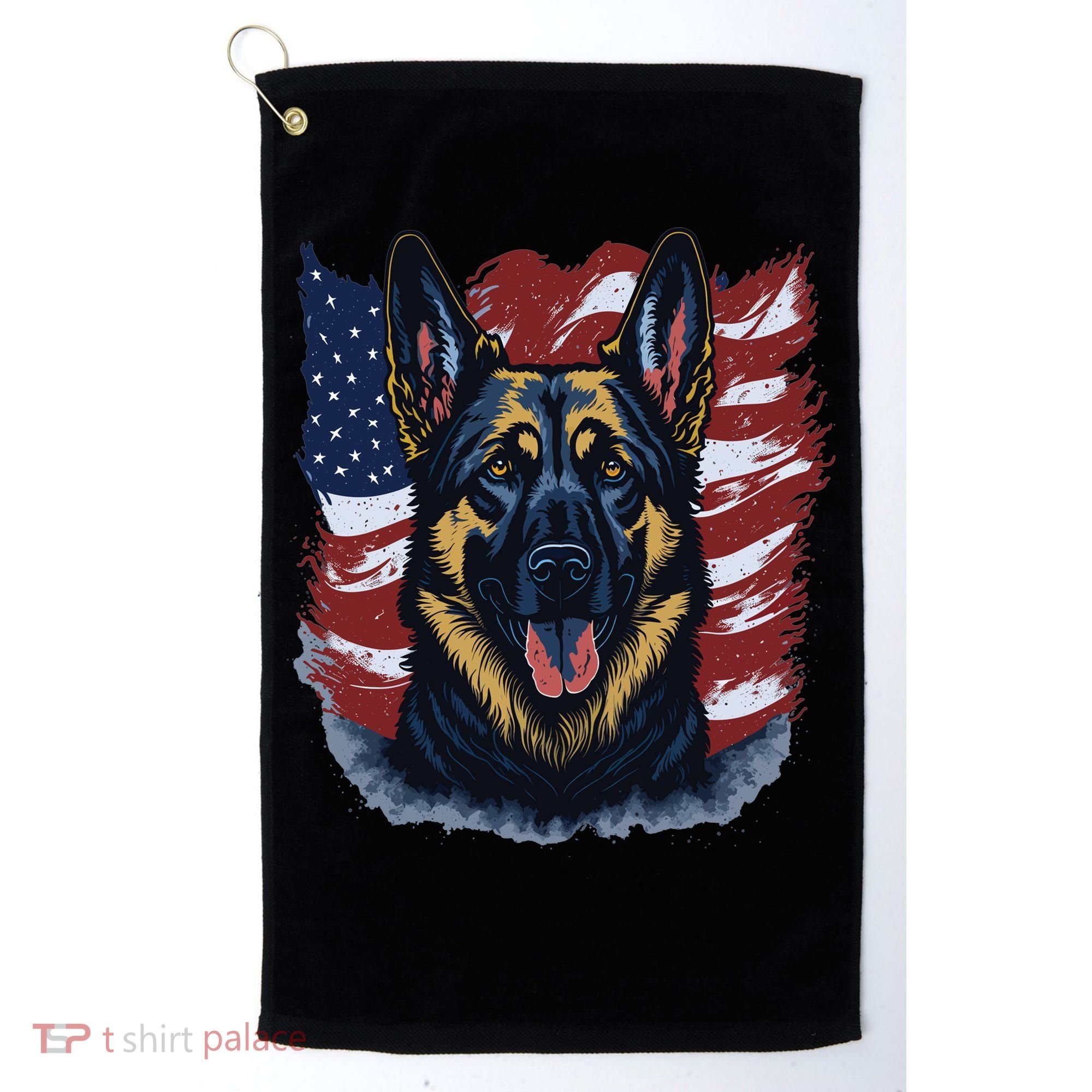 German Shepherd American Flag Usa Patriotic Dog Gift Golf Towel