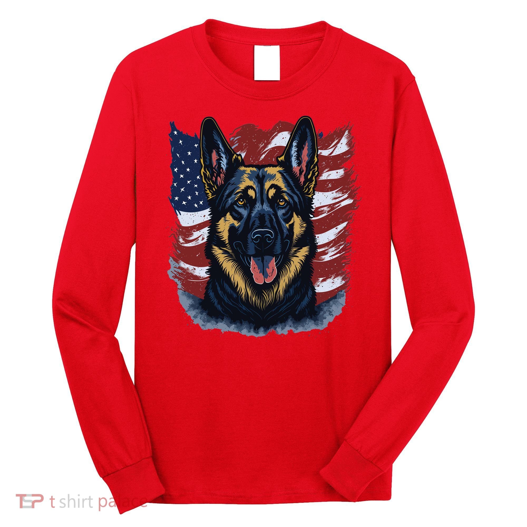 German Shepherd American Flag Usa Patriotic Dog Gift Long Sleeve Shirt