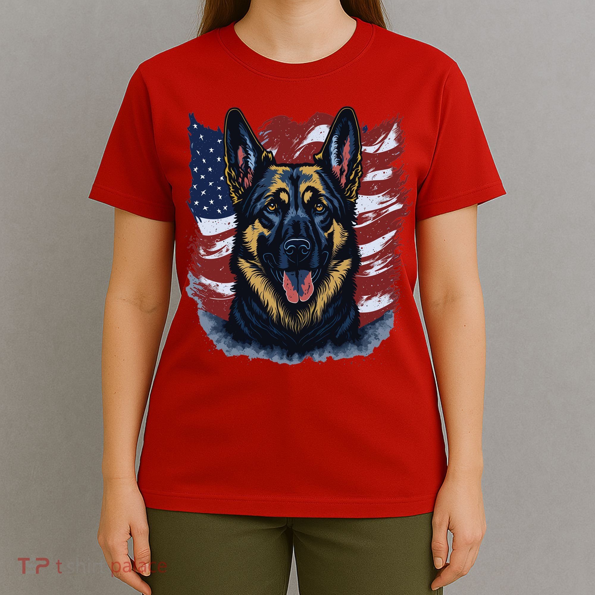 German Shepherd American Flag Usa Patriotic Dog Gift T-Shirt