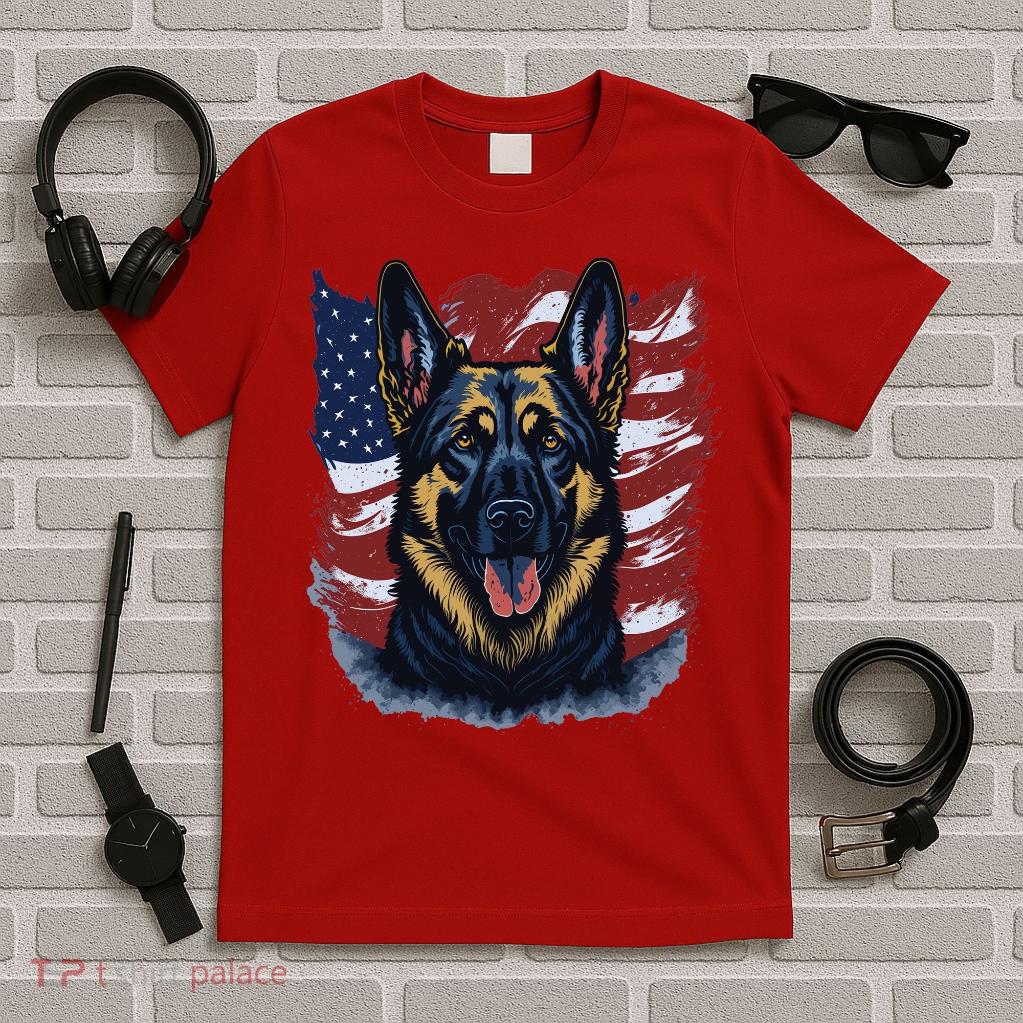 German Shepherd American Flag Usa Patriotic Dog Gift T-Shirt