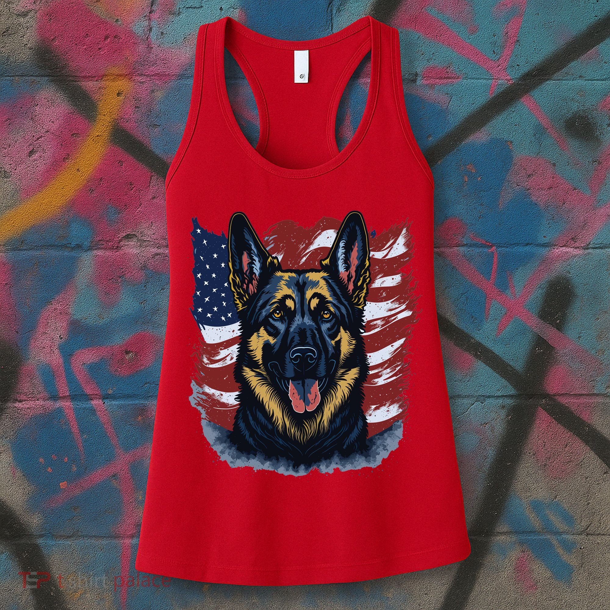 German Shepherd American Flag Usa Patriotic Dog Gift Women's Tank Top