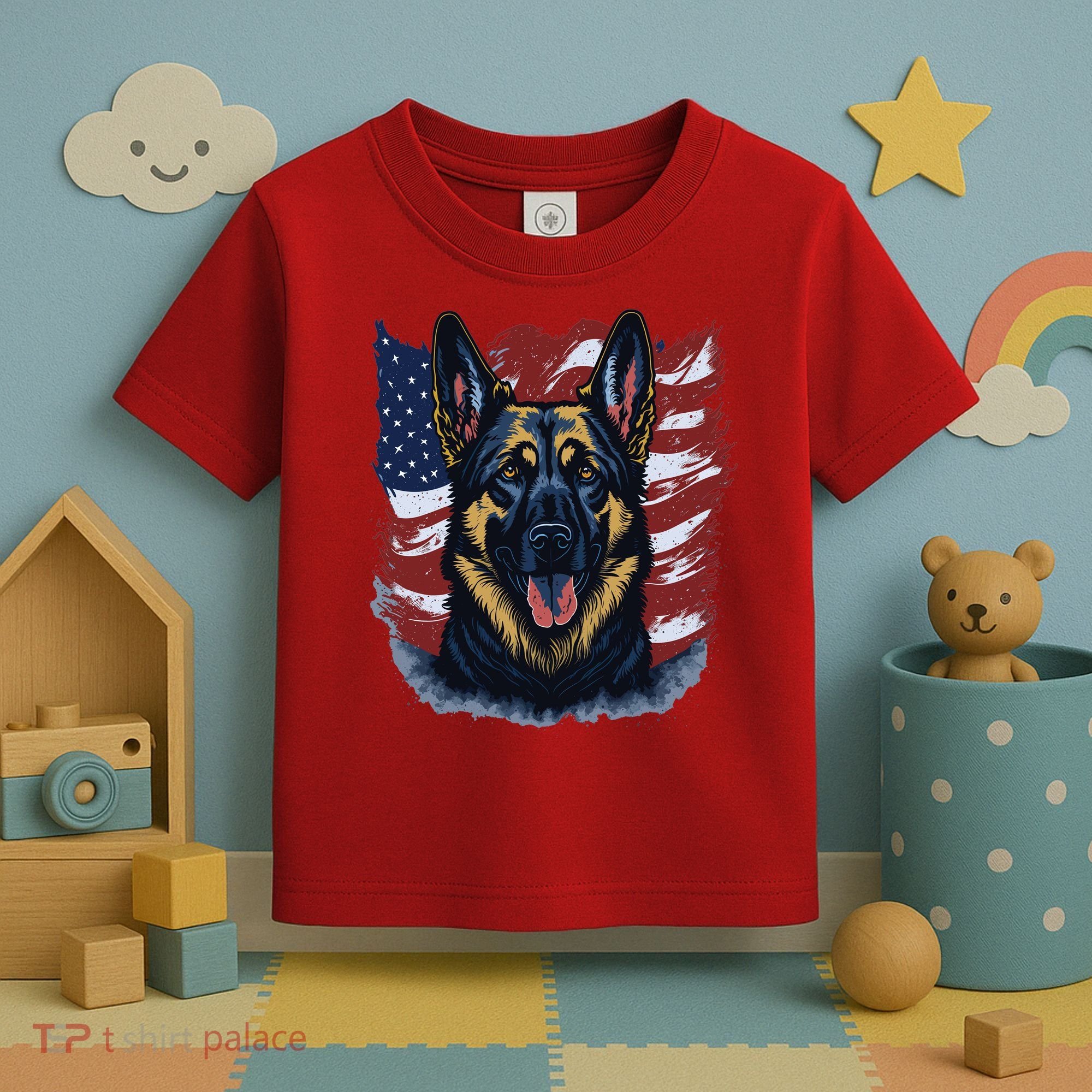 German Shepherd American Flag Usa Patriotic Dog Gift Toddler T-Shirt
