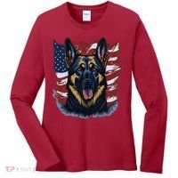 German Shepherd American Flag Usa Patriotic Dog Gift Women's Long Sleeve Shirt thumb 0