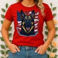 German Shepherd American Flag Usa Patriotic Dog Gift Women's T-Shirt thumb 2