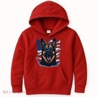 German Shepherd American Flag Usa Patriotic Dog Gift Kids Hoodie thumb 0