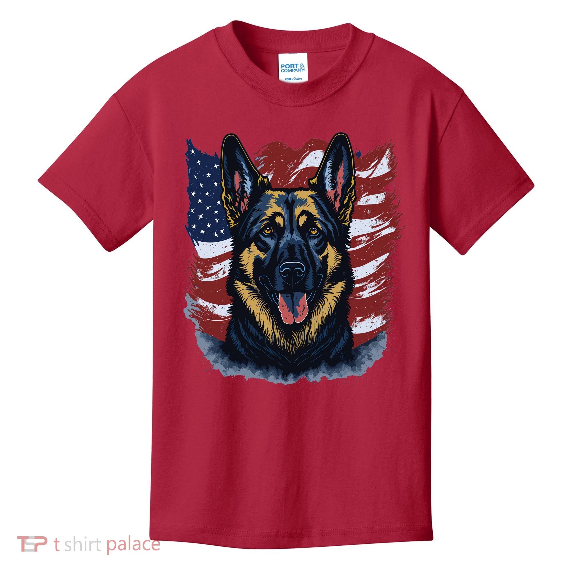 German Shepherd American Flag Usa Patriotic Dog Gift Kids T-Shirt