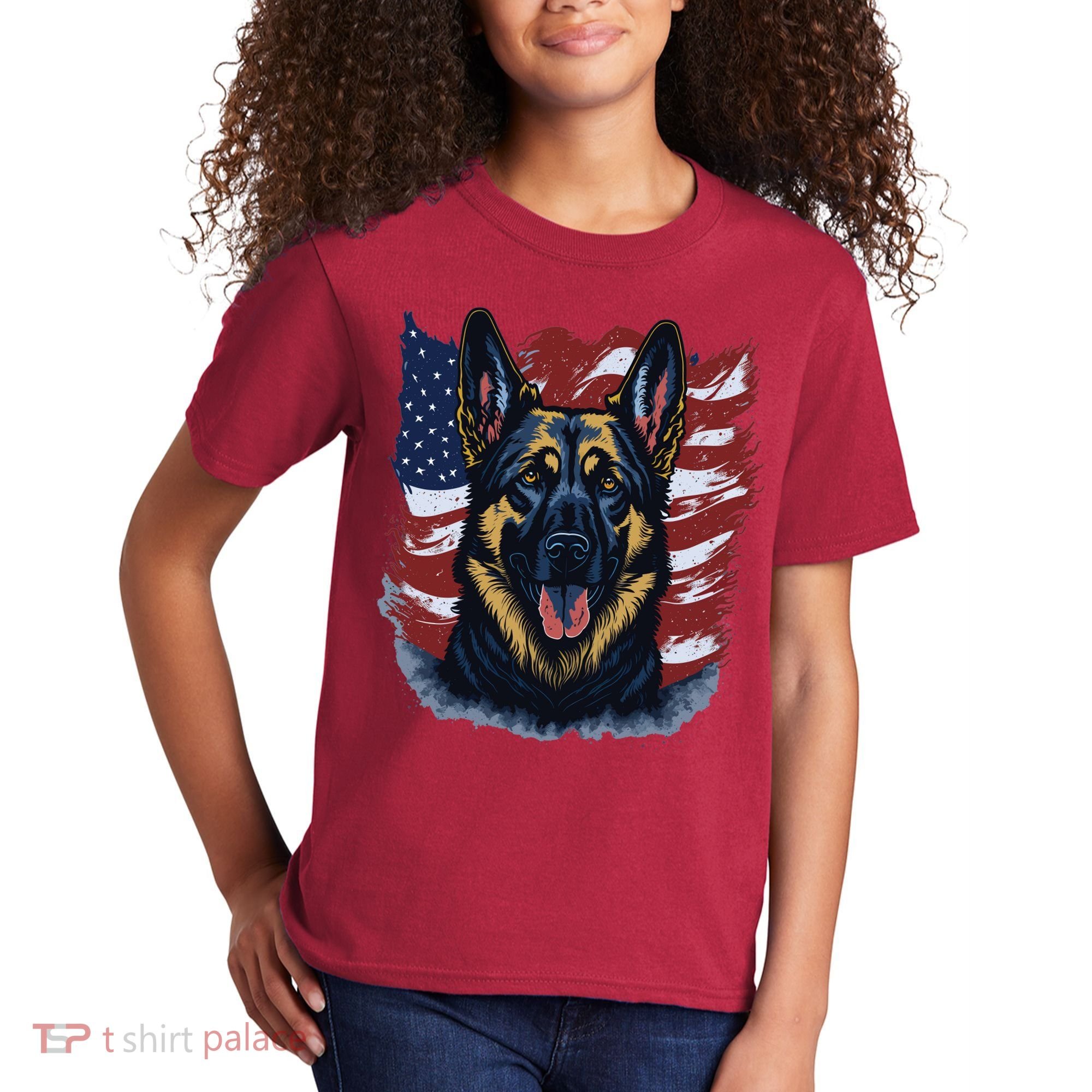 German Shepherd American Flag Usa Patriotic Dog Gift Kids T-Shirt
