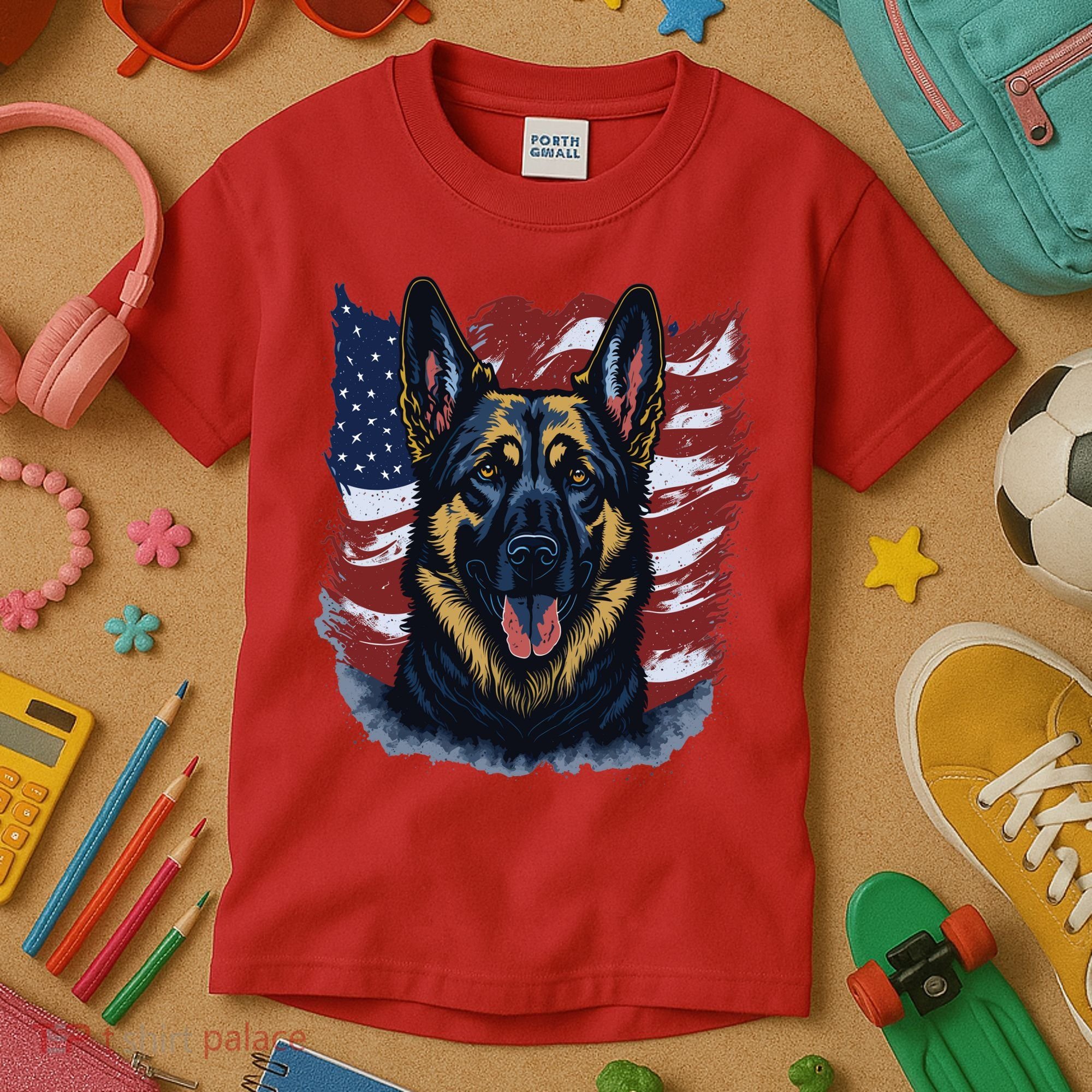 German Shepherd American Flag Usa Patriotic Dog Gift Kids T-Shirt