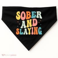 Groovy Sober And Slaying Sobriety Recovery Anniversary Awareness USA-Made Doggie Bandana thumb 0