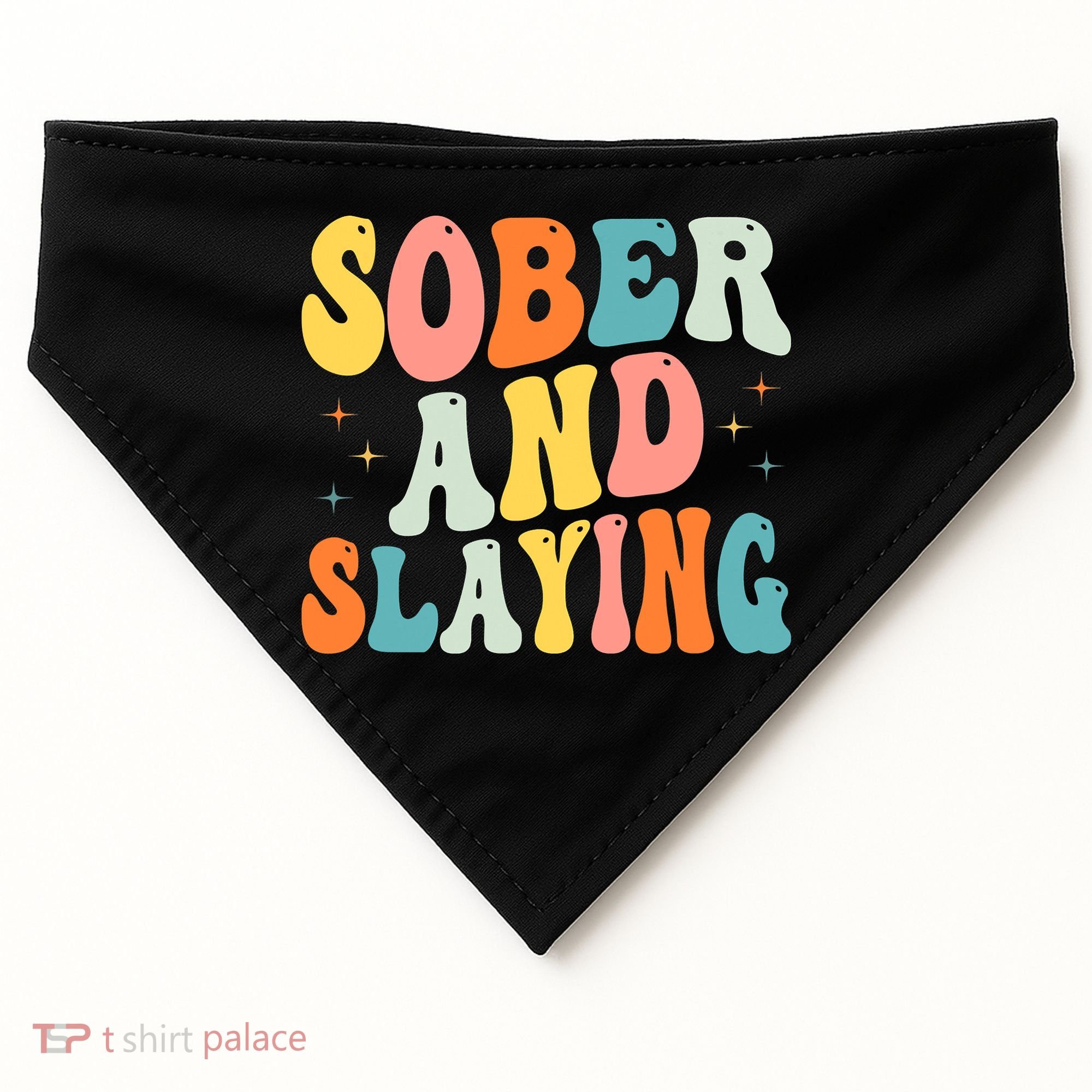 Groovy Sober And Slaying Sobriety Recovery Anniversary Awareness USA-Made Doggie Bandana