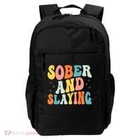 Groovy Sober And Slaying Sobriety Recovery Anniversary Awareness Backpack thumb 0
