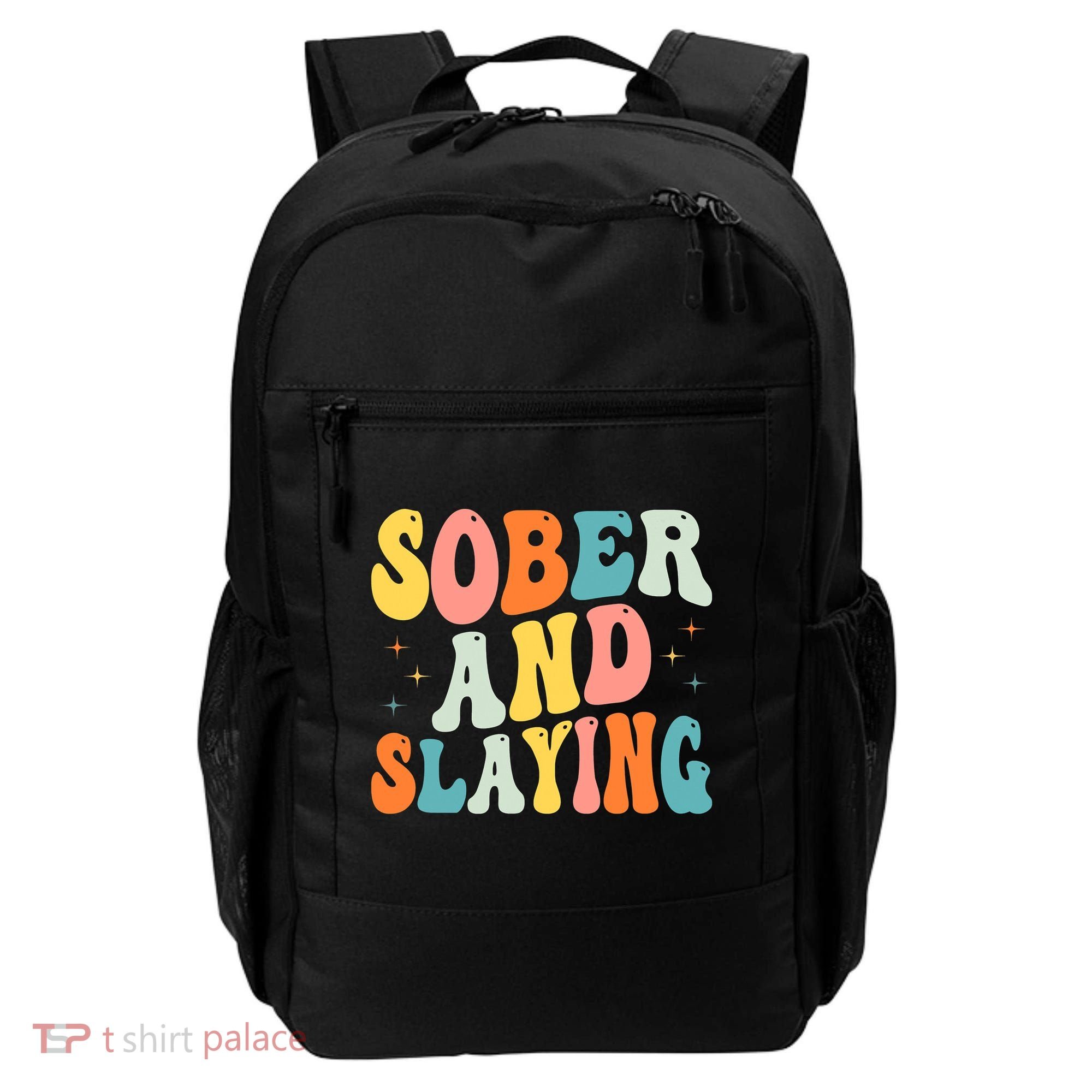 Groovy Sober And Slaying Sobriety Recovery Anniversary Awareness Backpack