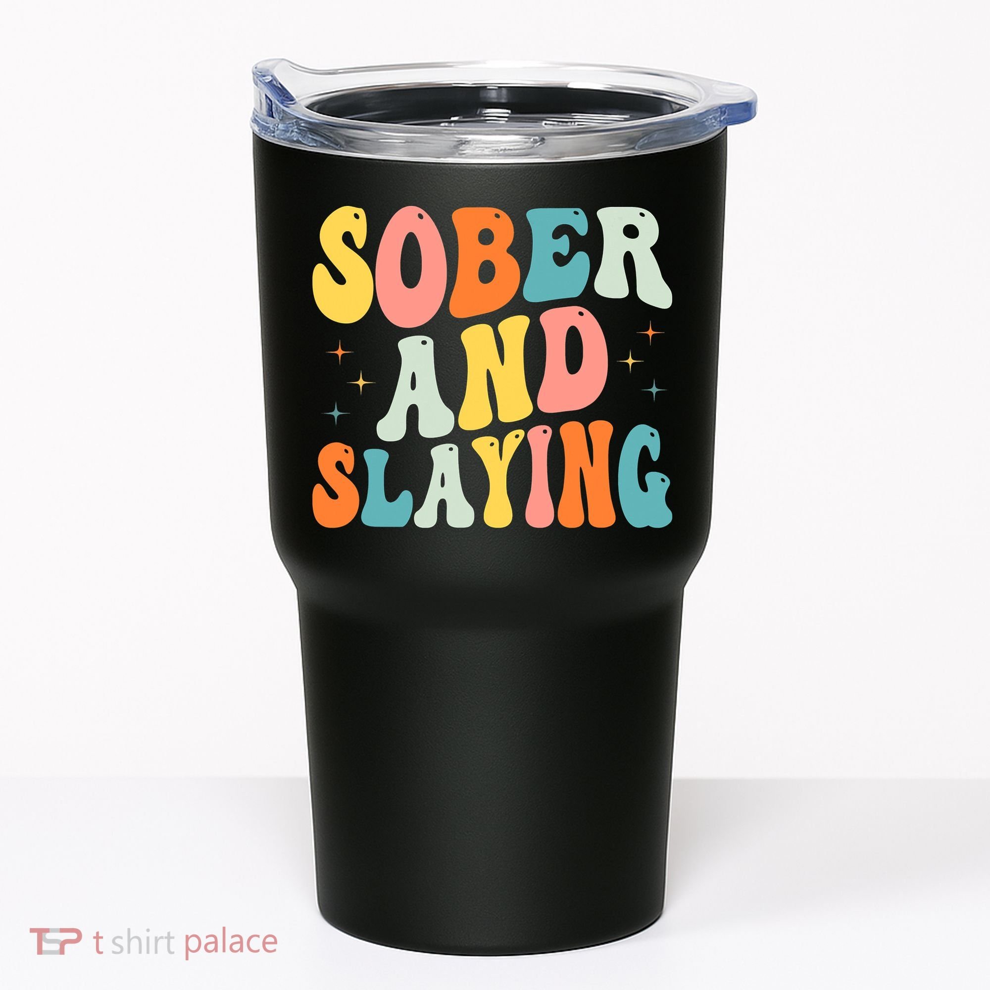 Groovy Sober And Slaying Sobriety Recovery Anniversary Awareness Tumbler