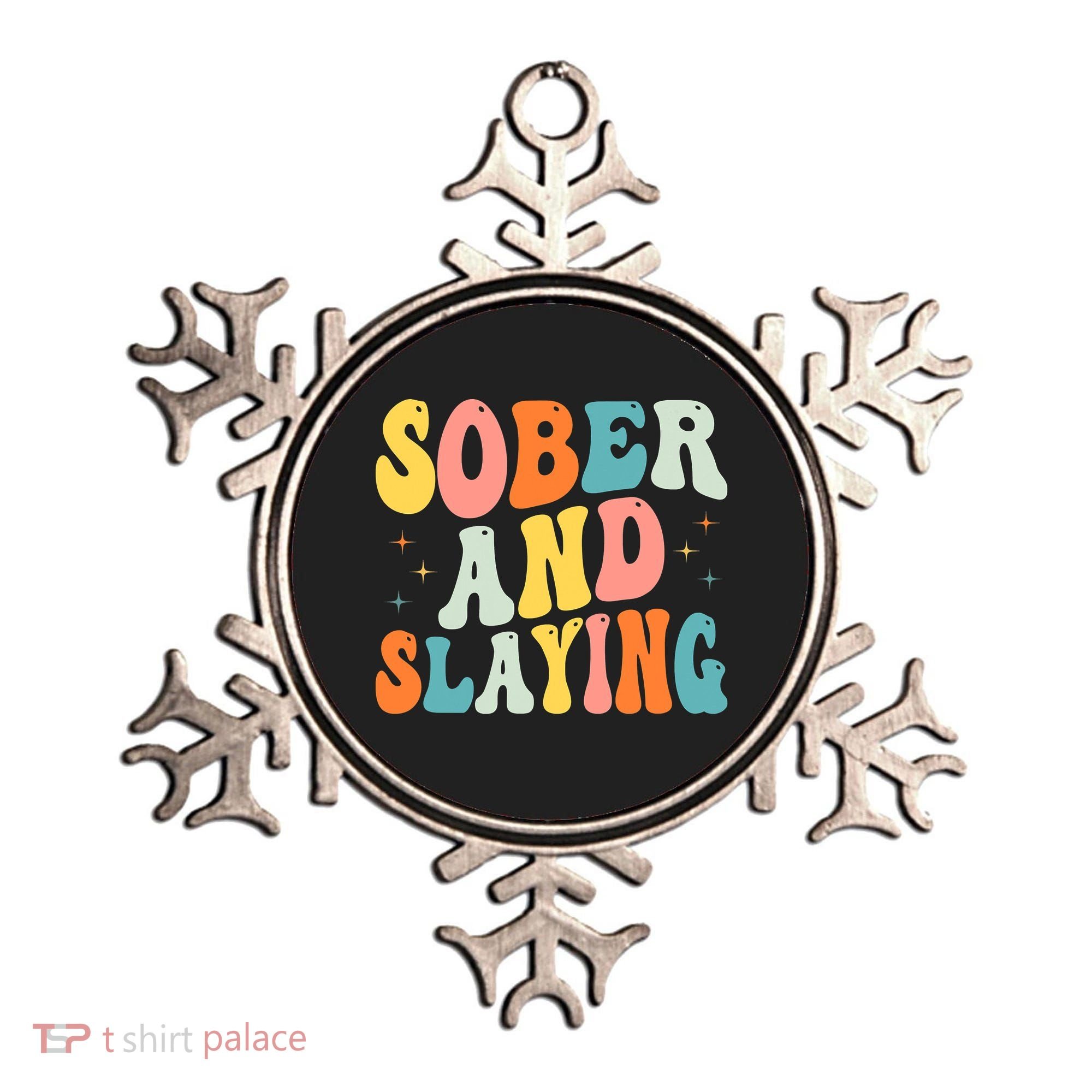 Groovy Sober And Slaying Sobriety Recovery Anniversary Awareness Ornament