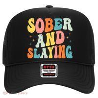 Groovy Sober And Slaying Sobriety Recovery Anniversary Awareness Hat thumb 0