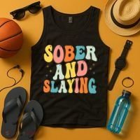 Groovy Sober And Slaying Sobriety Recovery Anniversary Awareness Tank Top thumb 4