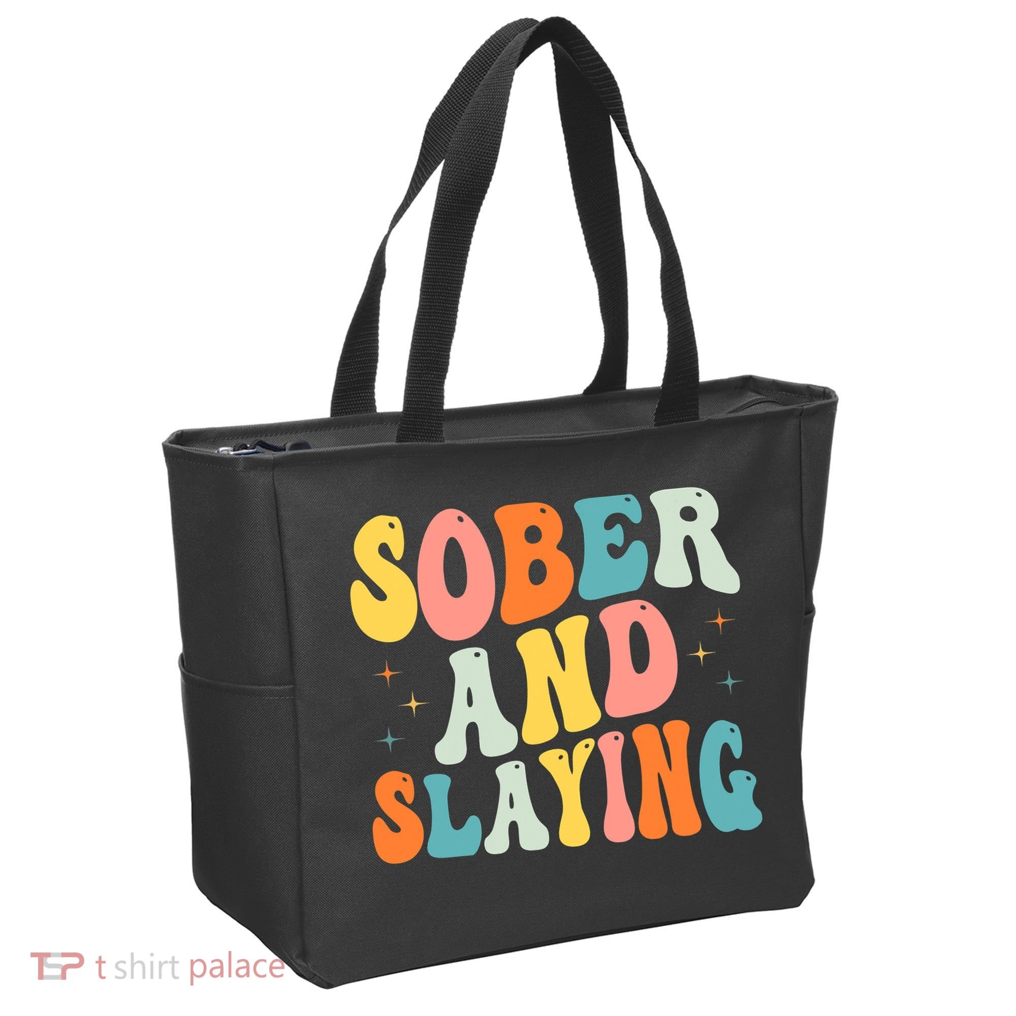Groovy Sober And Slaying Sobriety Recovery Anniversary Awareness Tote Bag