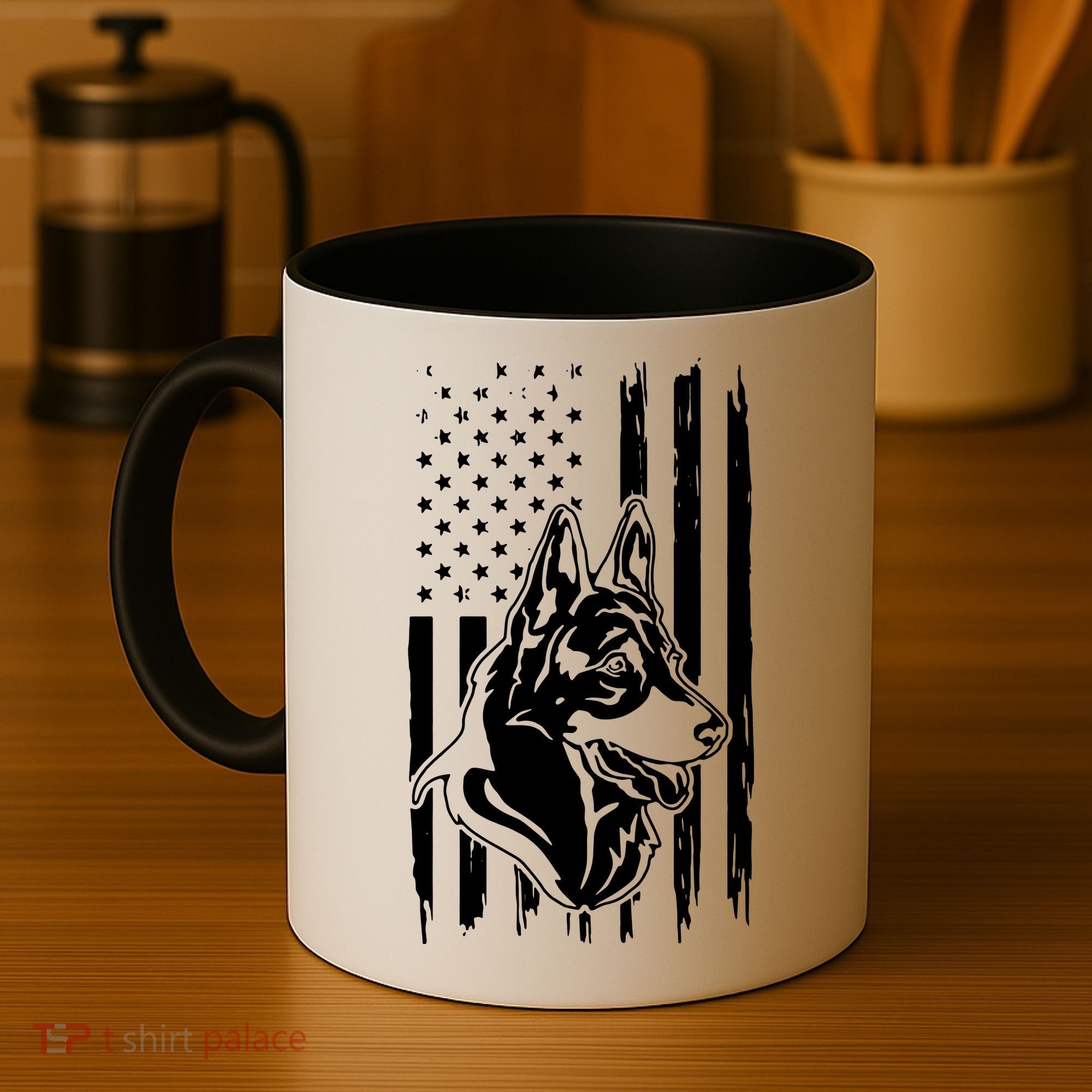 German Shepherd American Flag Pets Animals K9s Service Dogs Coffee Mug