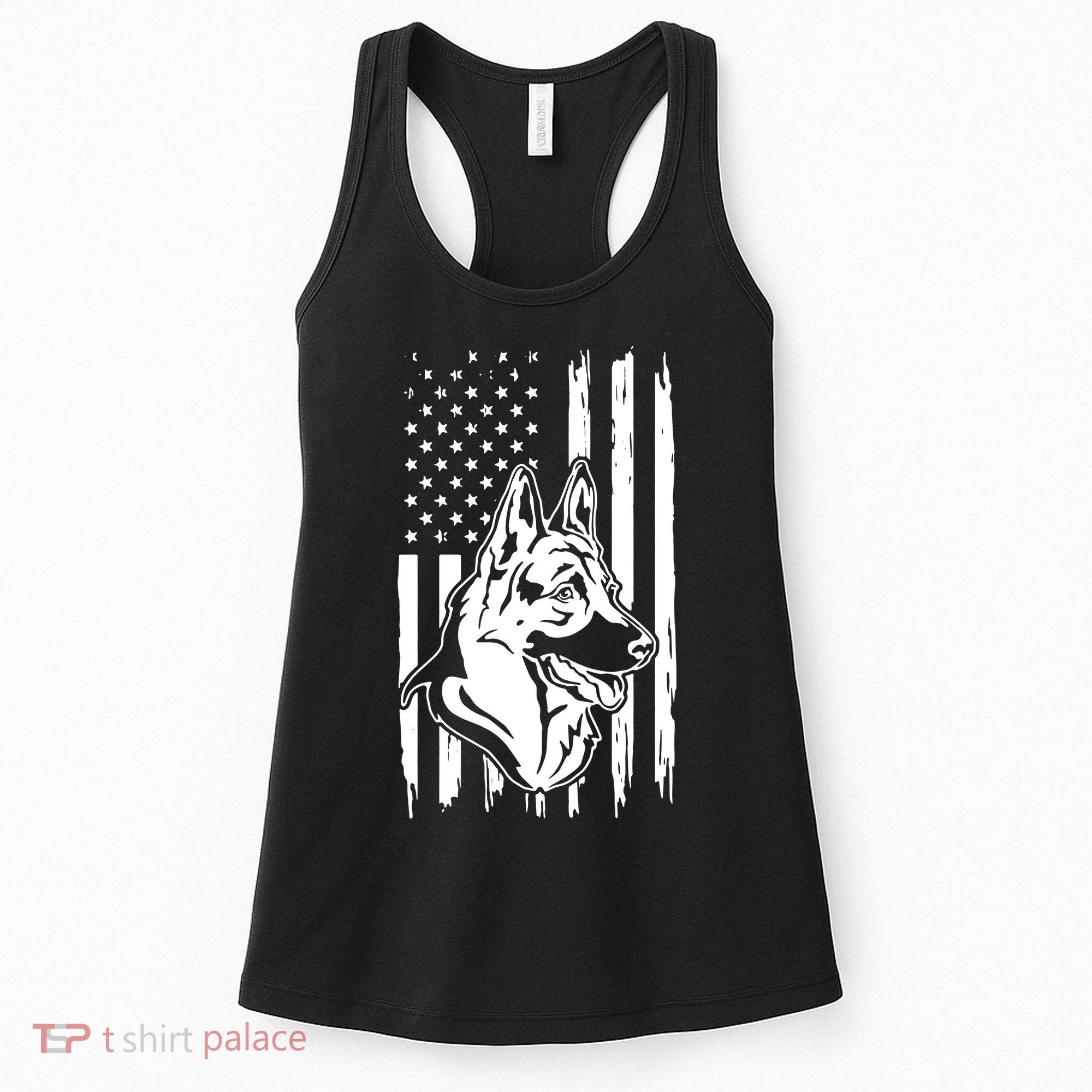 German Shepherd American Flag Pets Animals K9s Service Dogs Women's Tank Top