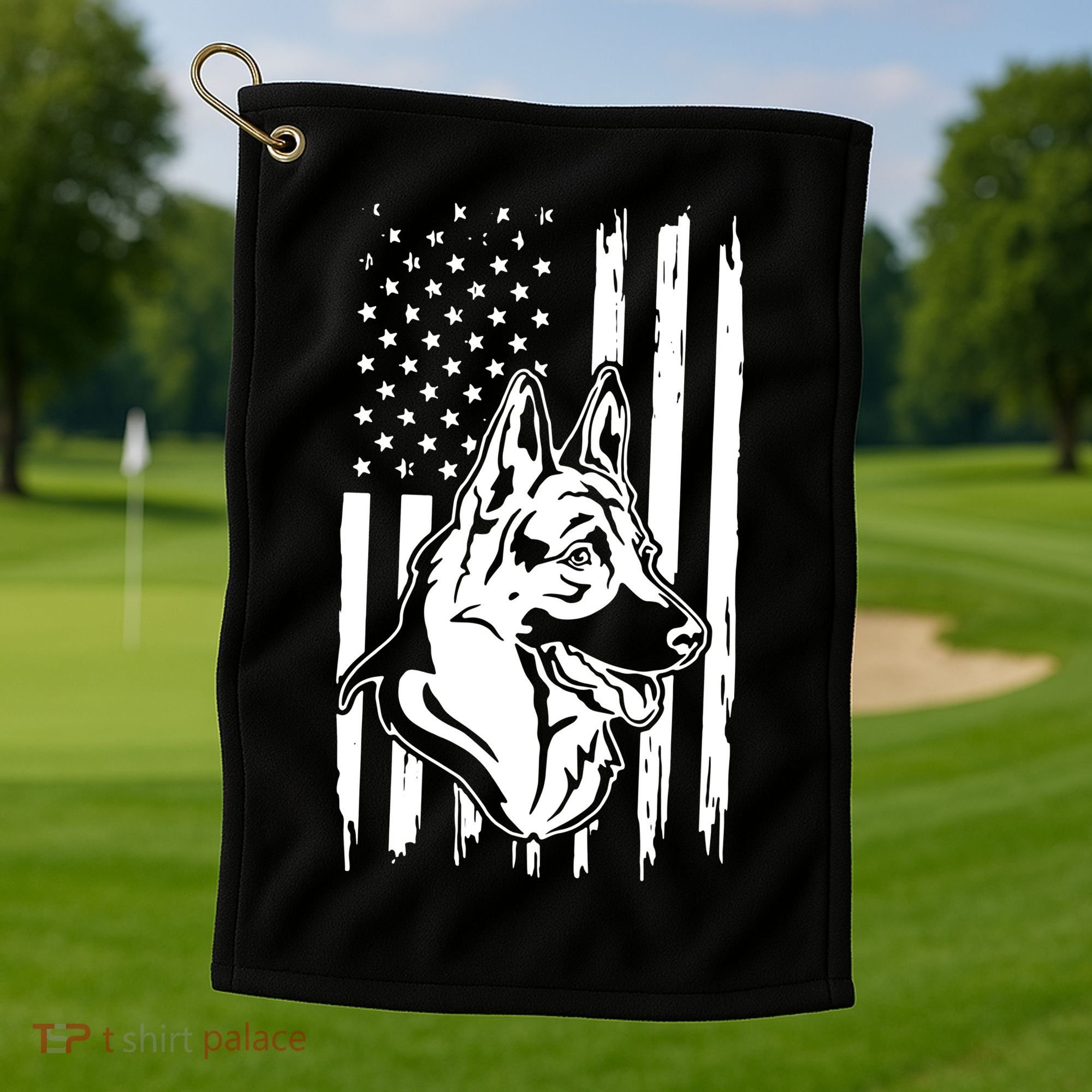 German Shepherd American Flag Pets Animals K9s Service Dogs Golf Towel