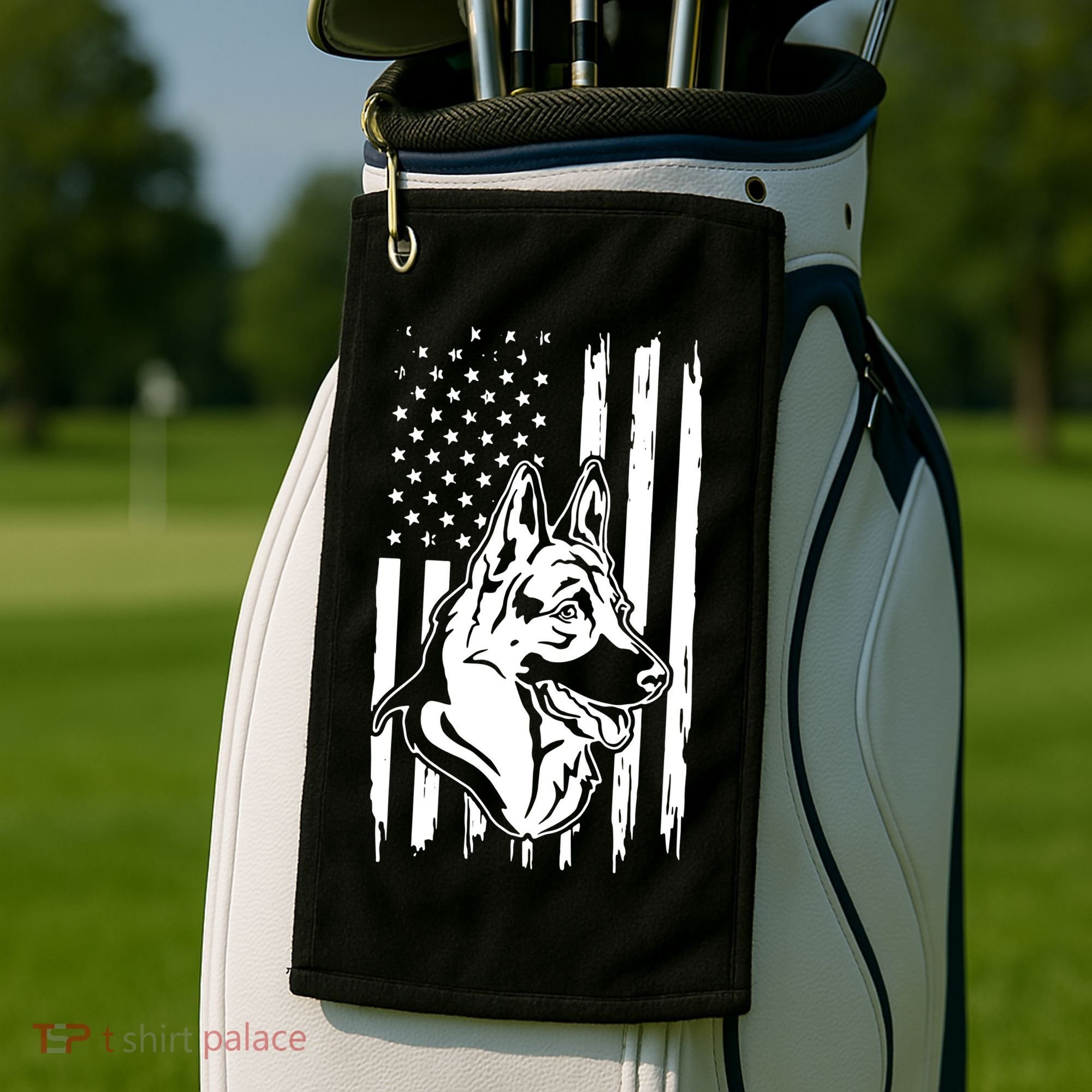German Shepherd American Flag Pets Animals K9s Service Dogs Golf Towel