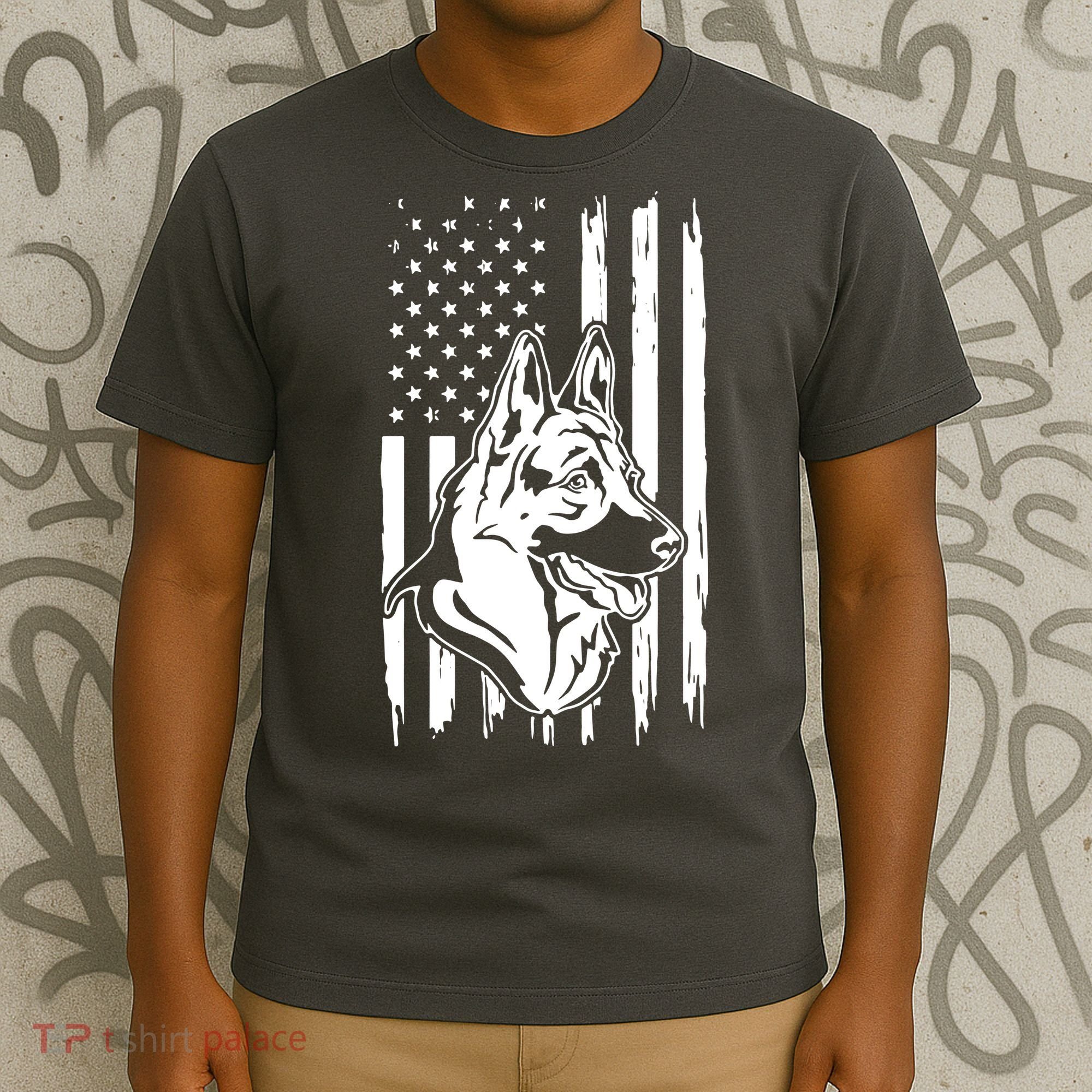German Shepherd American Flag Pets Animals K9s Service Dogs T-Shirt