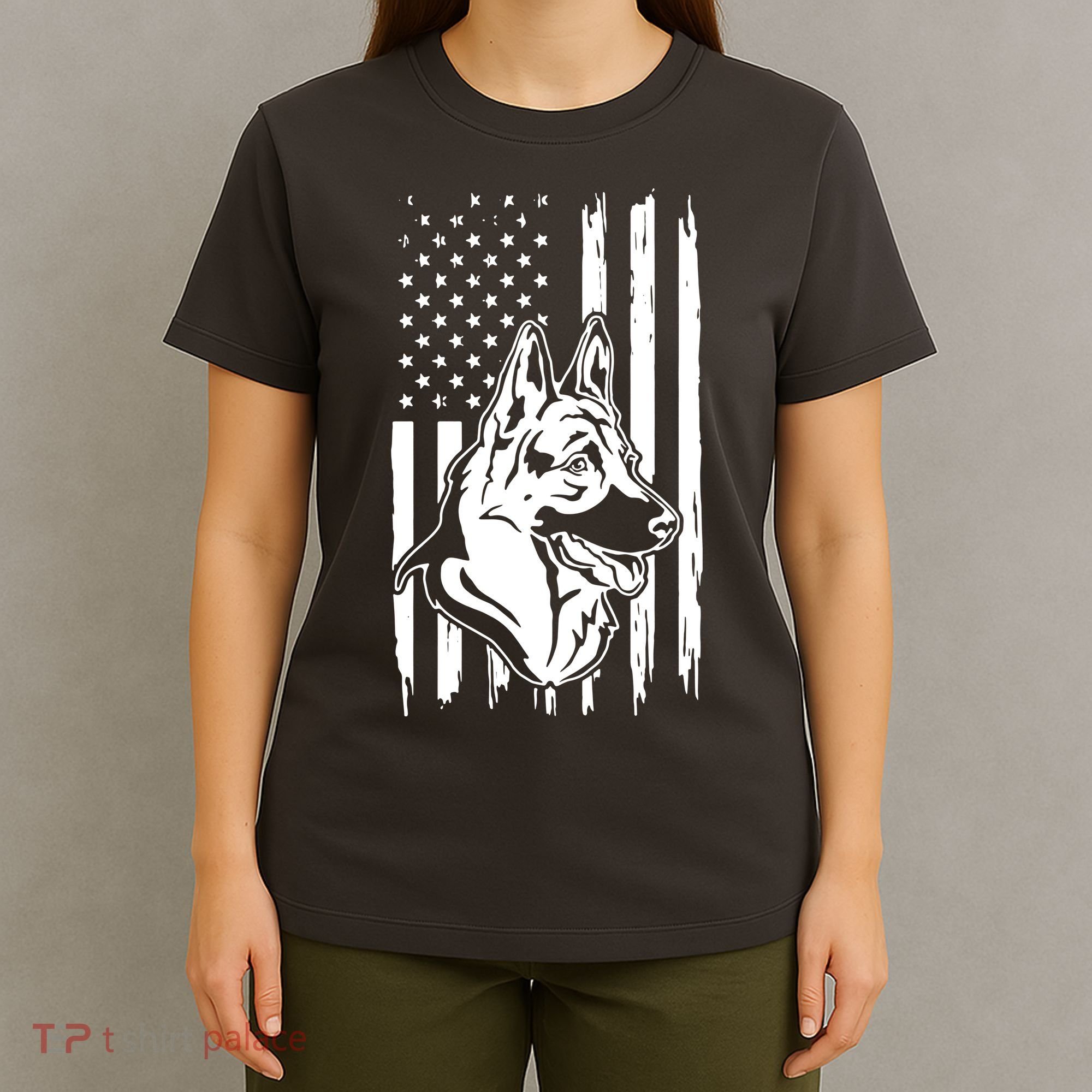 German Shepherd American Flag Pets Animals K9s Service Dogs T-Shirt