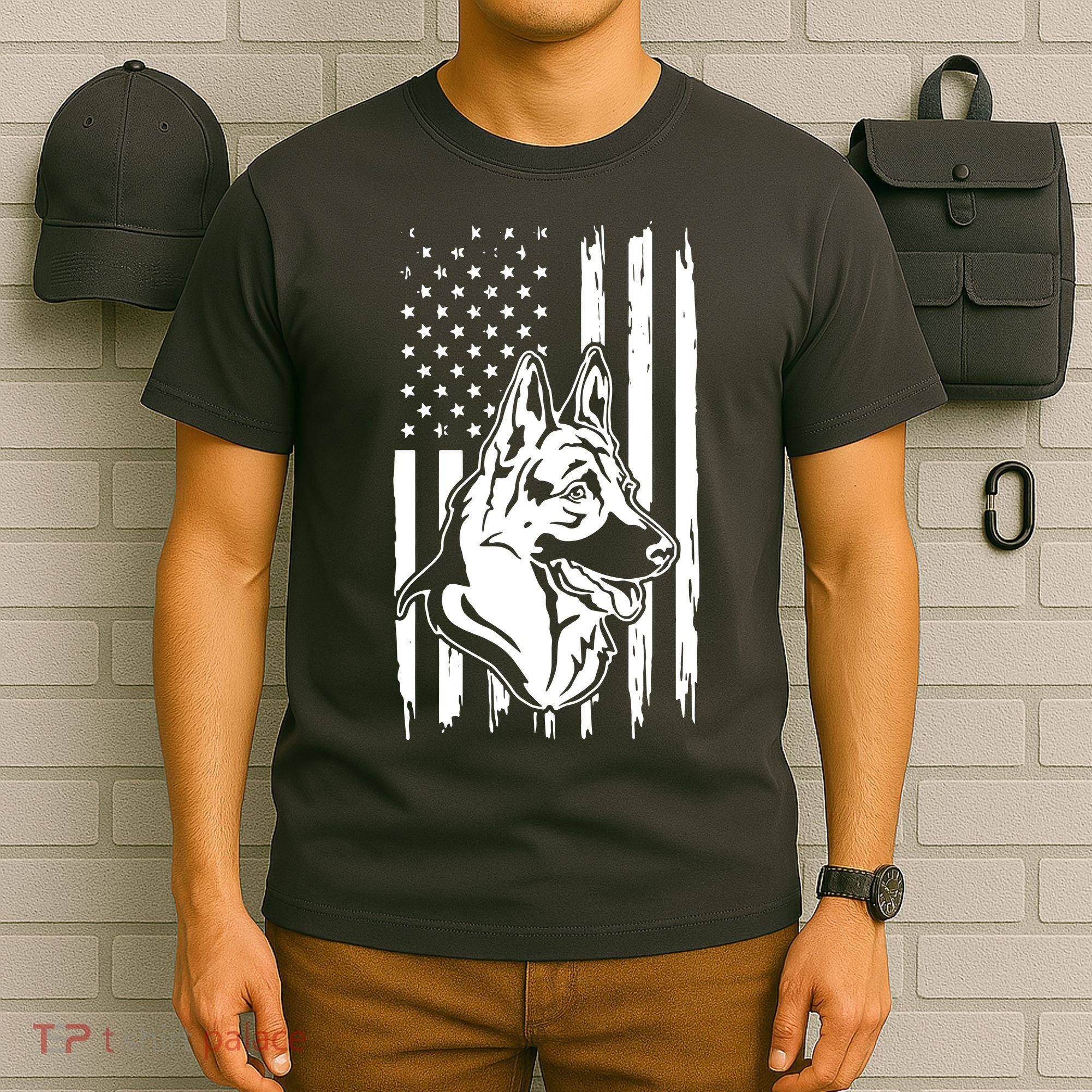 German Shepherd American Flag Pets Animals K9s Service Dogs T-Shirt