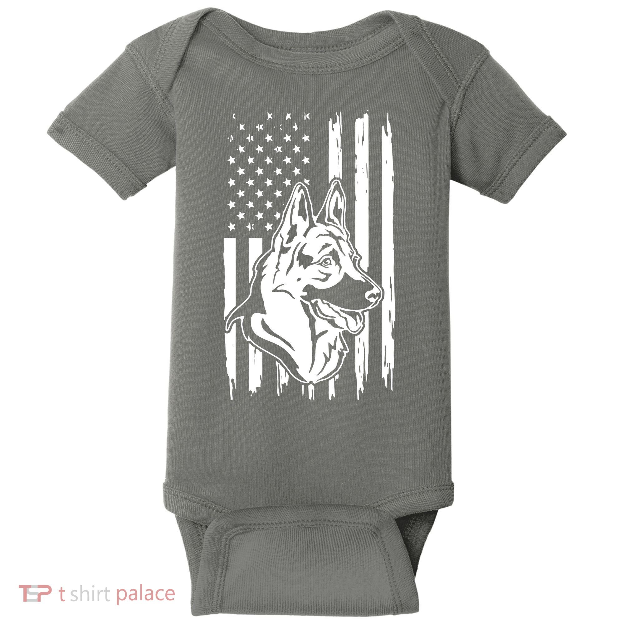 German Shepherd American Flag Pets Animals K9s Service Dogs Baby Bodysuit