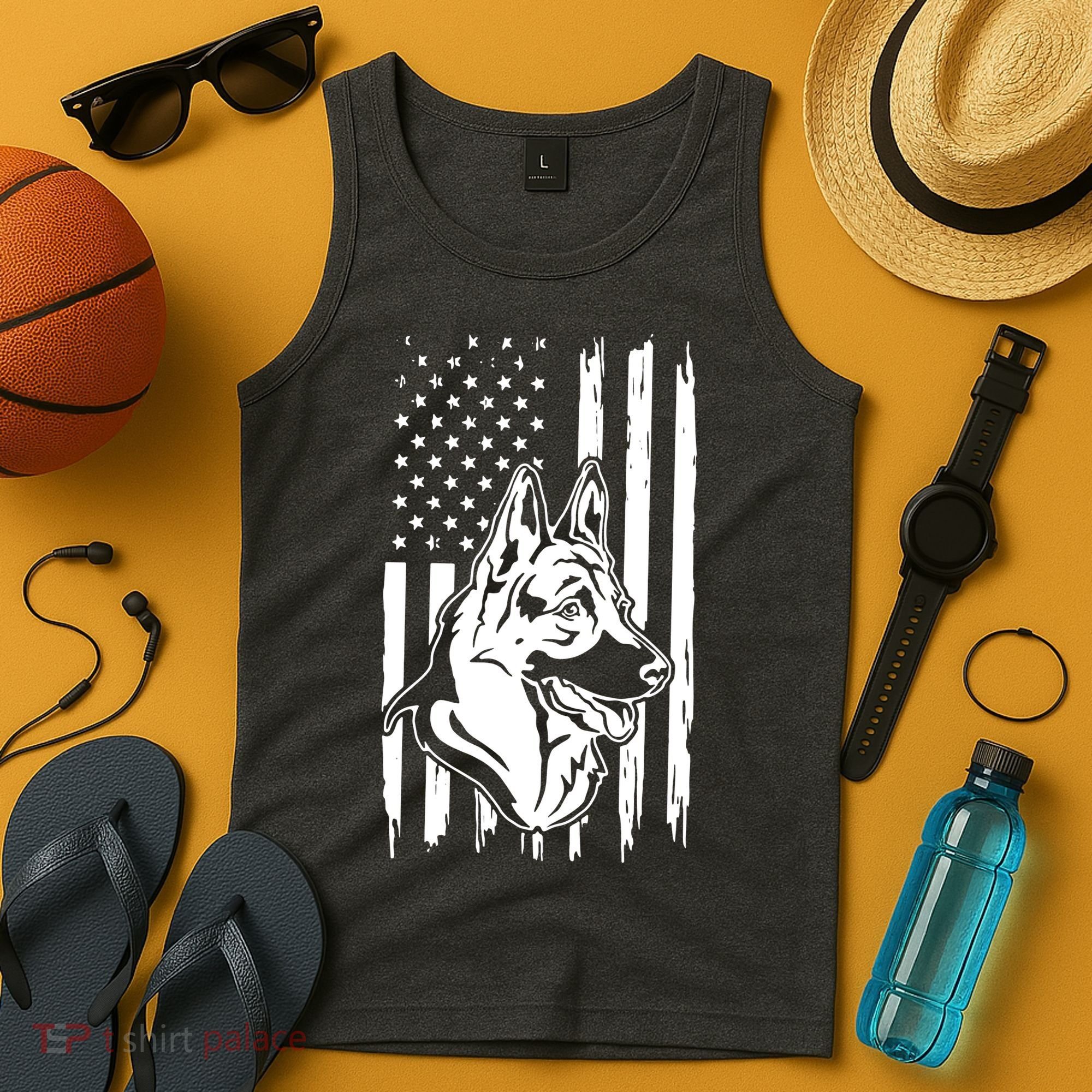 German Shepherd American Flag Pets Animals K9s Service Dogs Tank Top
