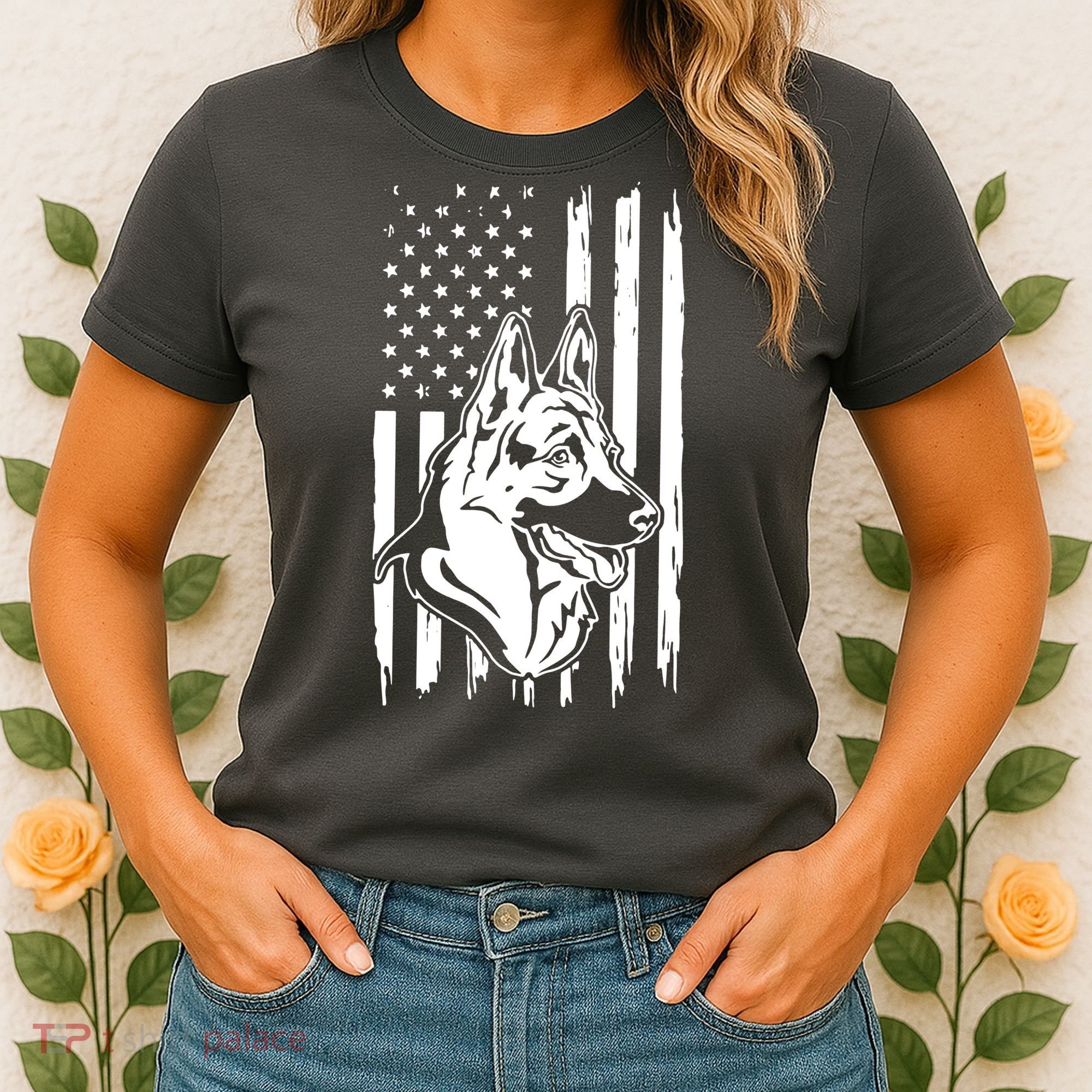 German Shepherd American Flag Pets Animals K9s Service Dogs Women's T-Shirt