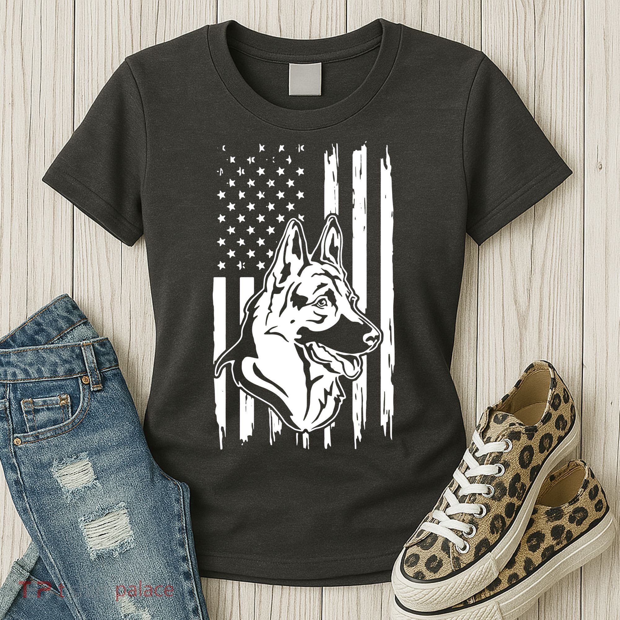 German Shepherd American Flag Pets Animals K9s Service Dogs Women's T-Shirt