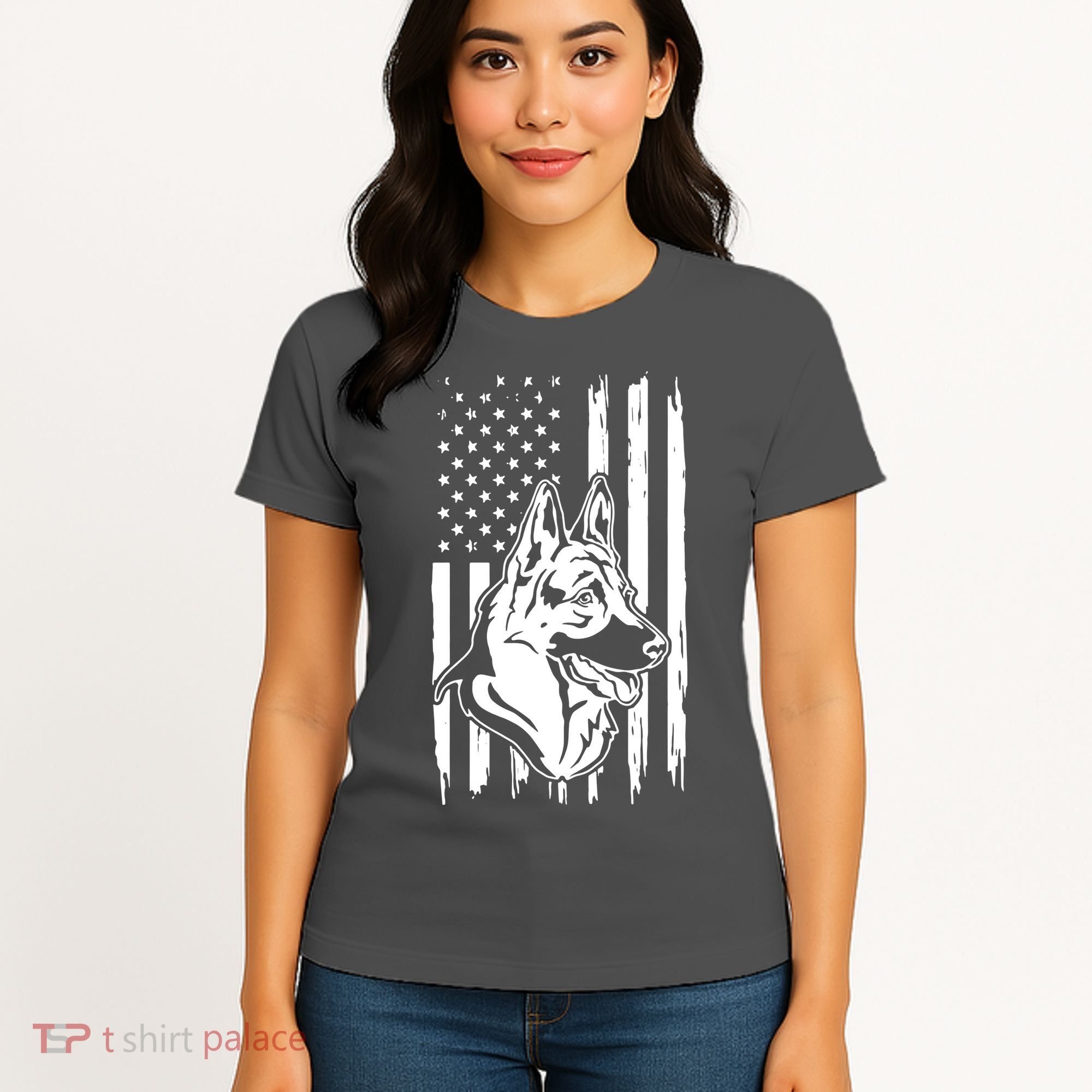 German Shepherd American Flag Pets Animals K9s Service Dogs Women's T-Shirt