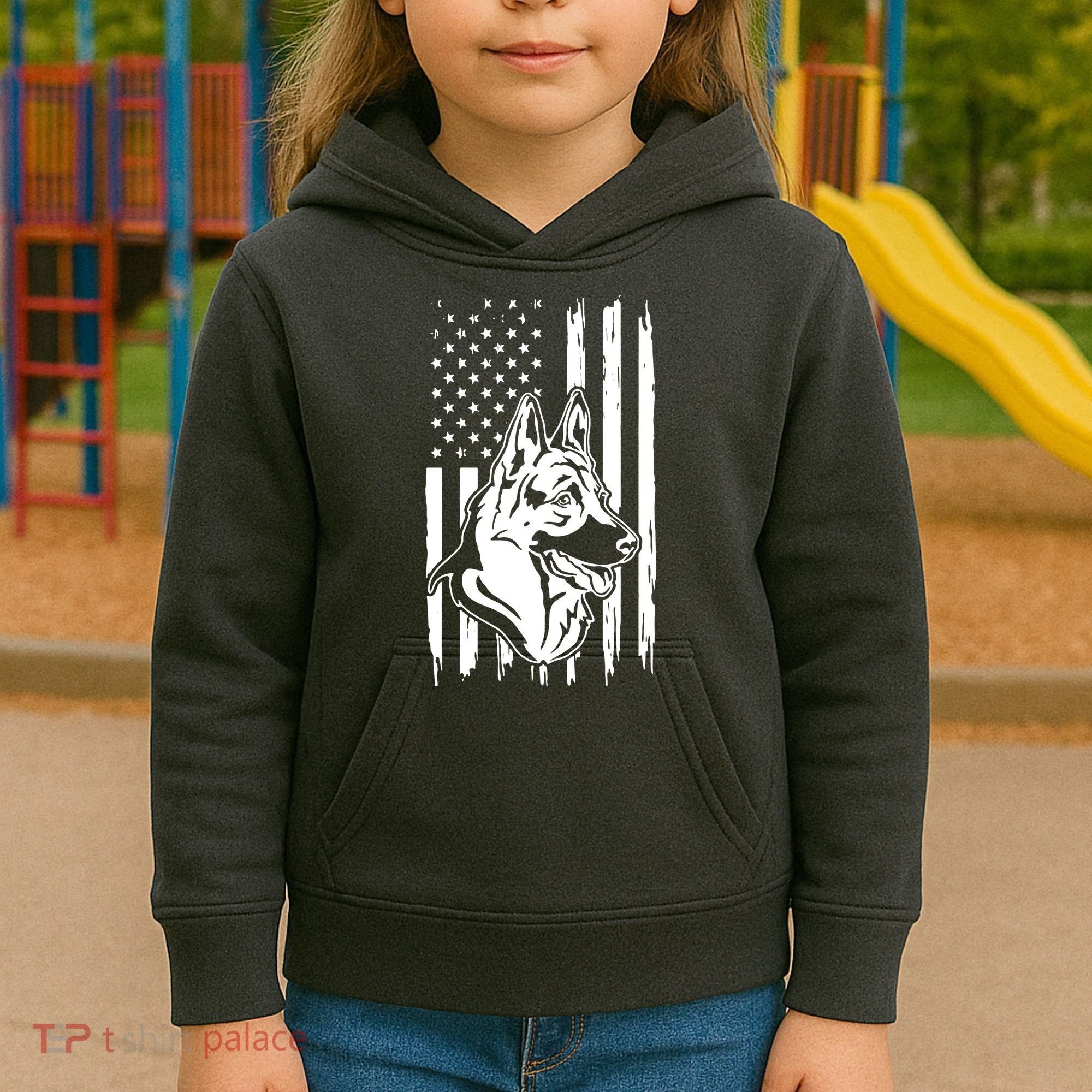German Shepherd American Flag Pets Animals K9s Service Dogs Kids Hoodie