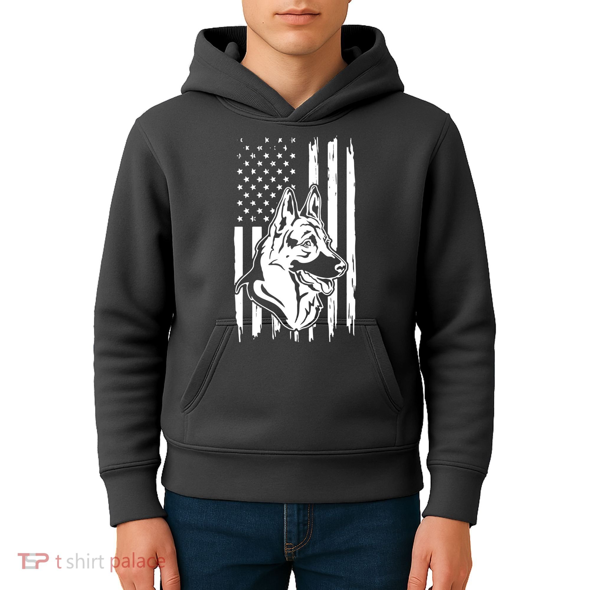 German Shepherd American Flag Pets Animals K9s Service Dogs Kids Hoodie