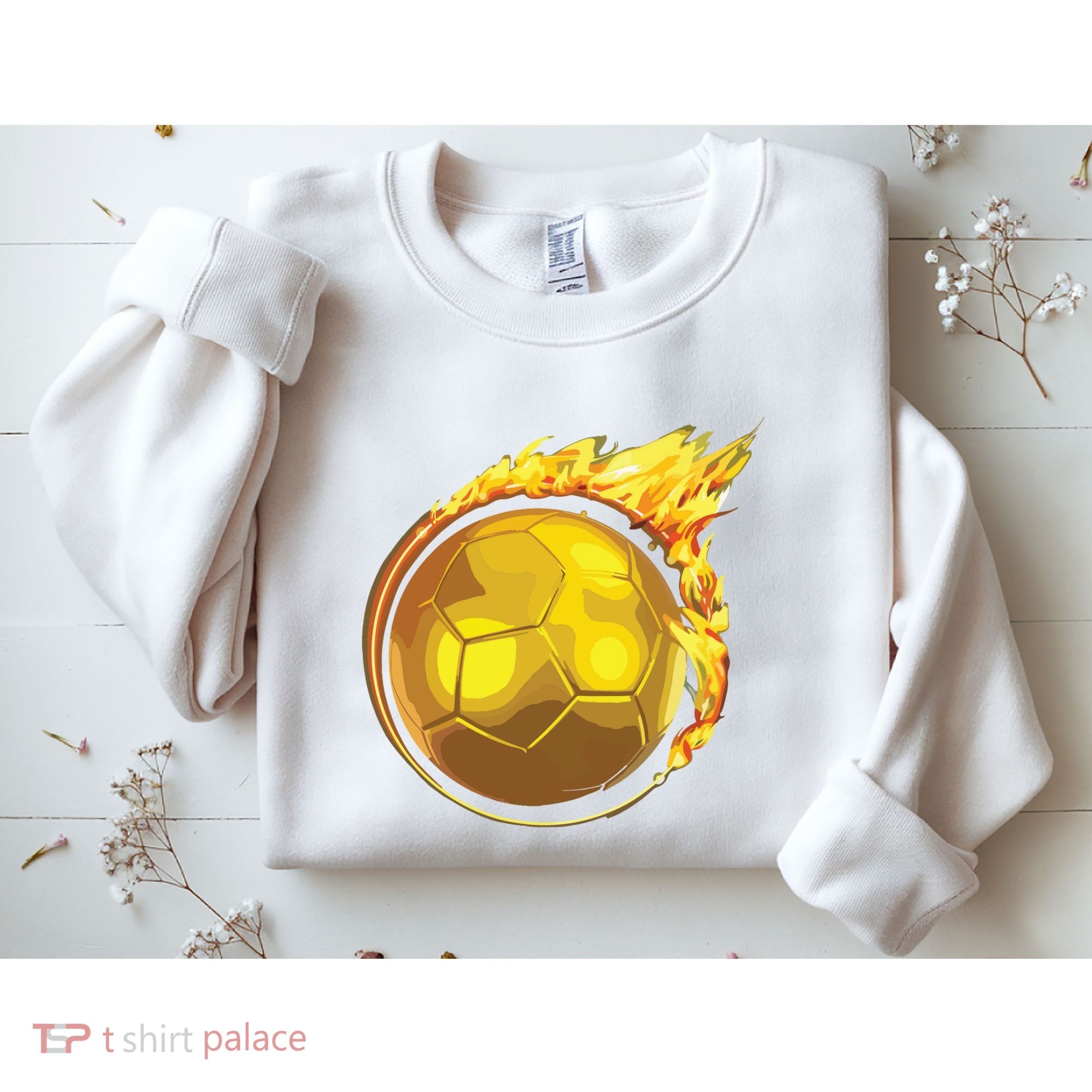 Gold Soccer Ball Flames Flaming Flying Soccer Ball On Fire Sweatshirt