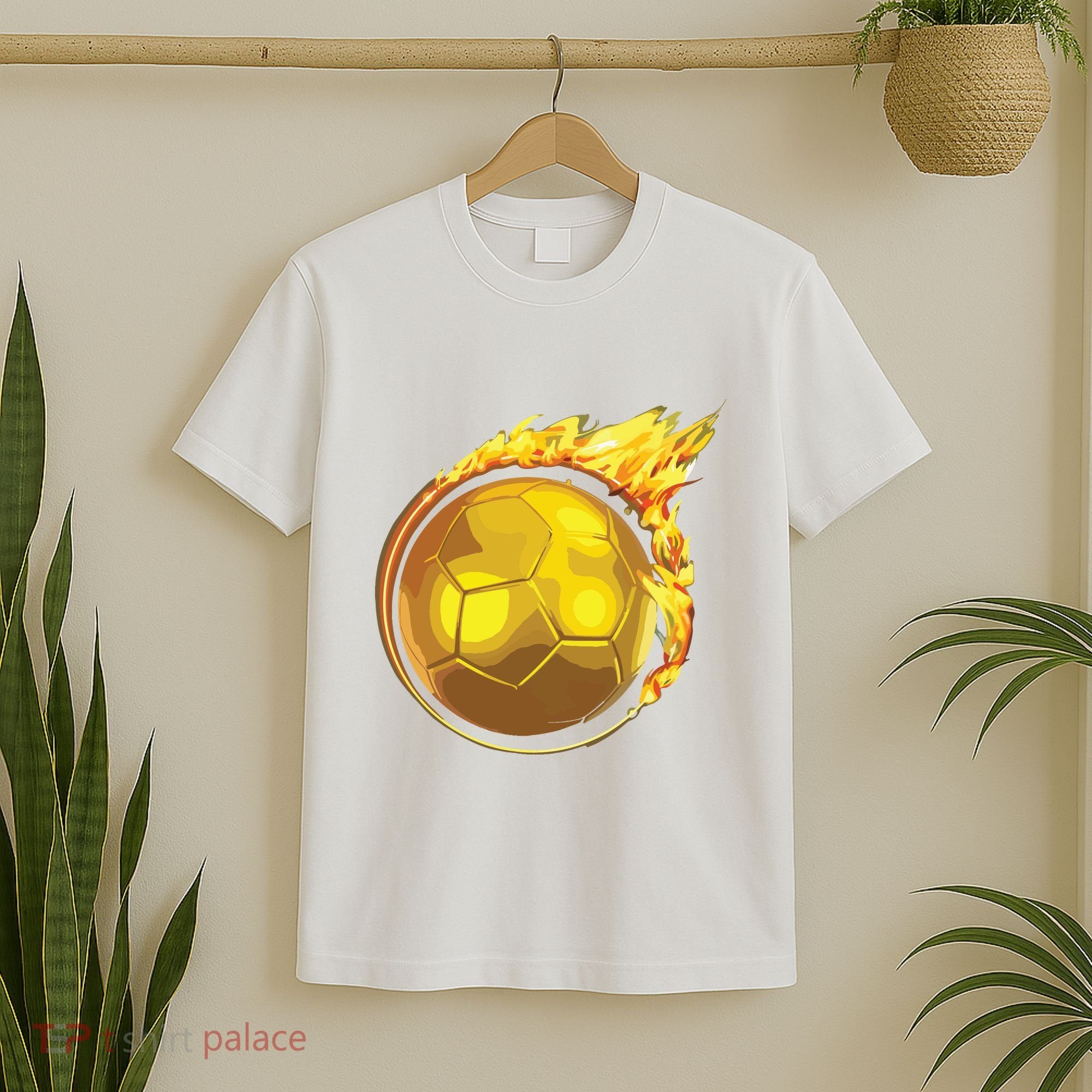 Gold Soccer Ball Flames Flaming Flying Soccer Ball On Fire T-Shirt