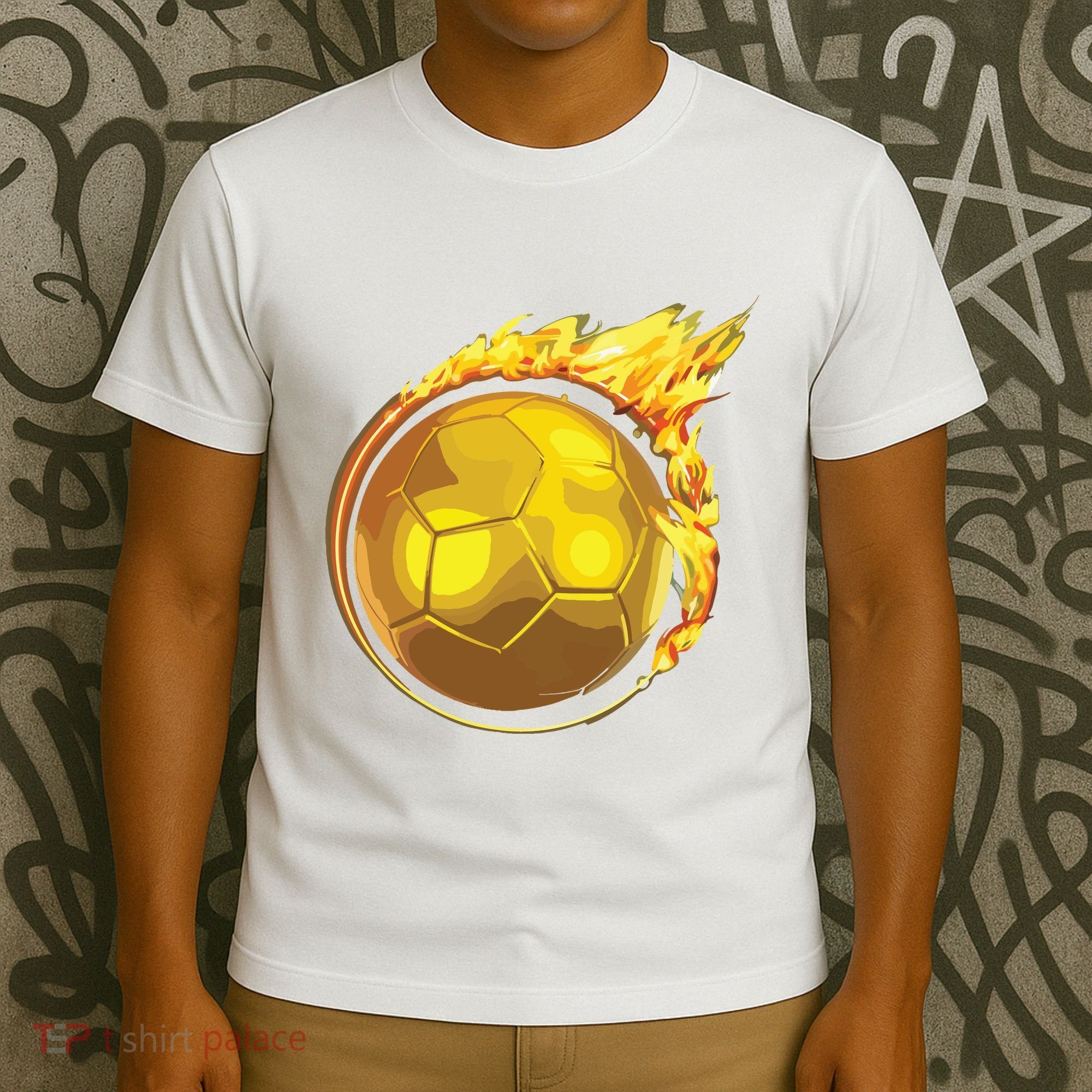 Gold Soccer Ball Flames Flaming Flying Soccer Ball On Fire T-Shirt