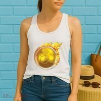 Gold Soccer Ball Flames Flaming Flying Soccer Ball On Fire Women's Tank Top thumb 2