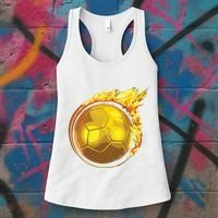 Gold Soccer Ball Flames Flaming Flying Soccer Ball On Fire Women's Tank Top thumb 3