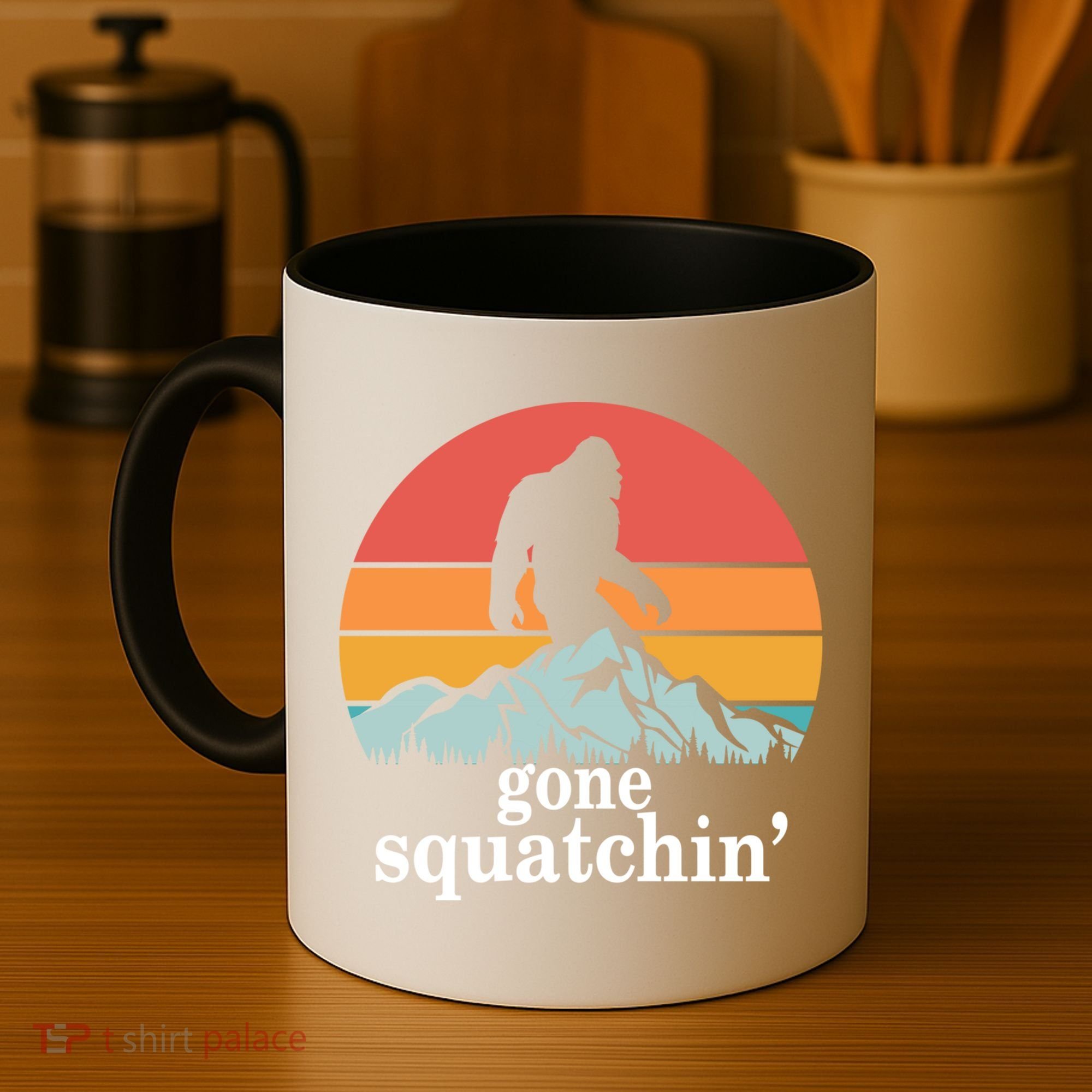 Gone Squatchin Bigfoot Mountain Retro Style Gift Coffee Mug