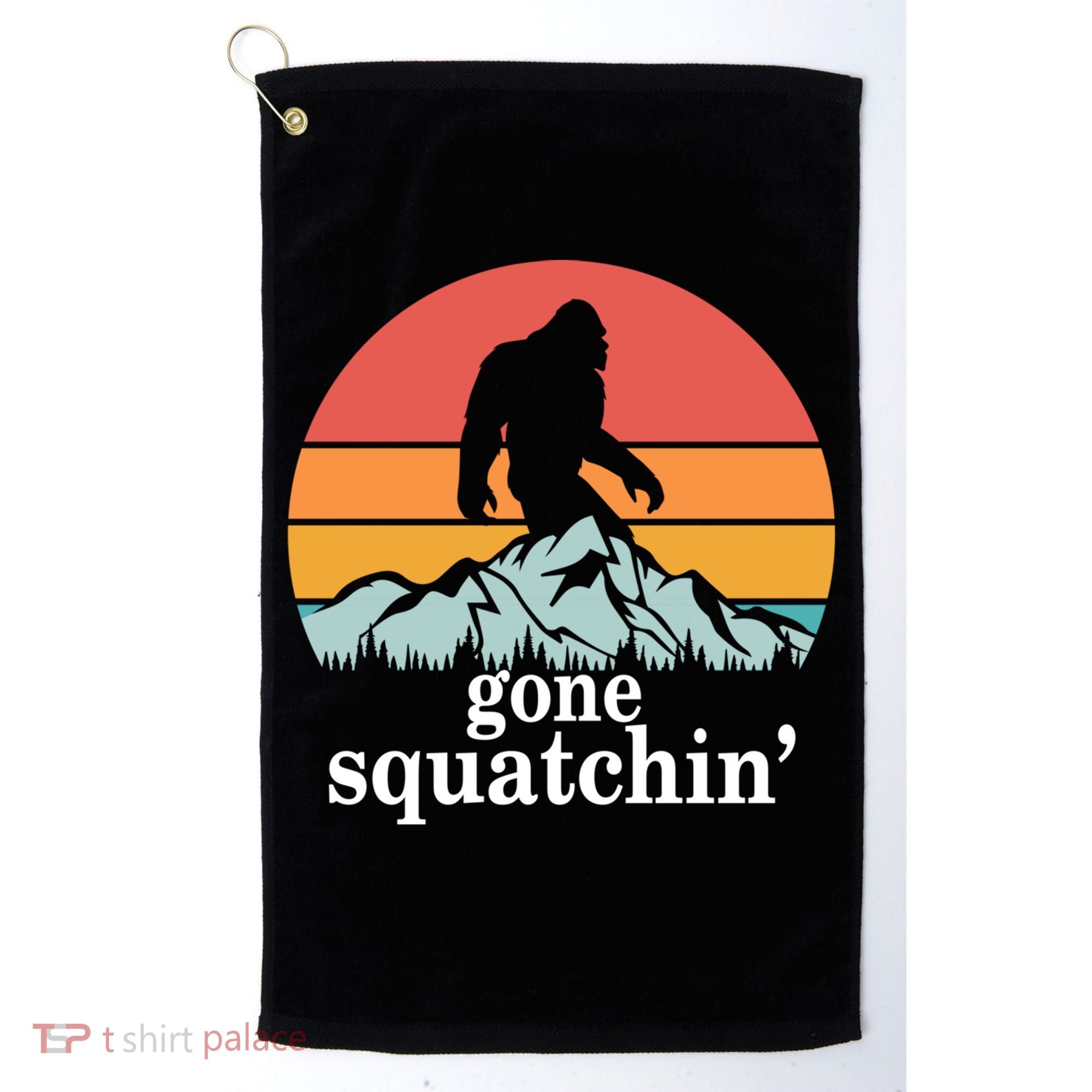 Gone Squatchin Bigfoot Mountain Retro Style Gift Golf Towel