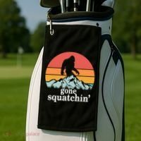 Gone Squatchin Bigfoot Mountain Retro Style Gift Golf Towel thumb 2