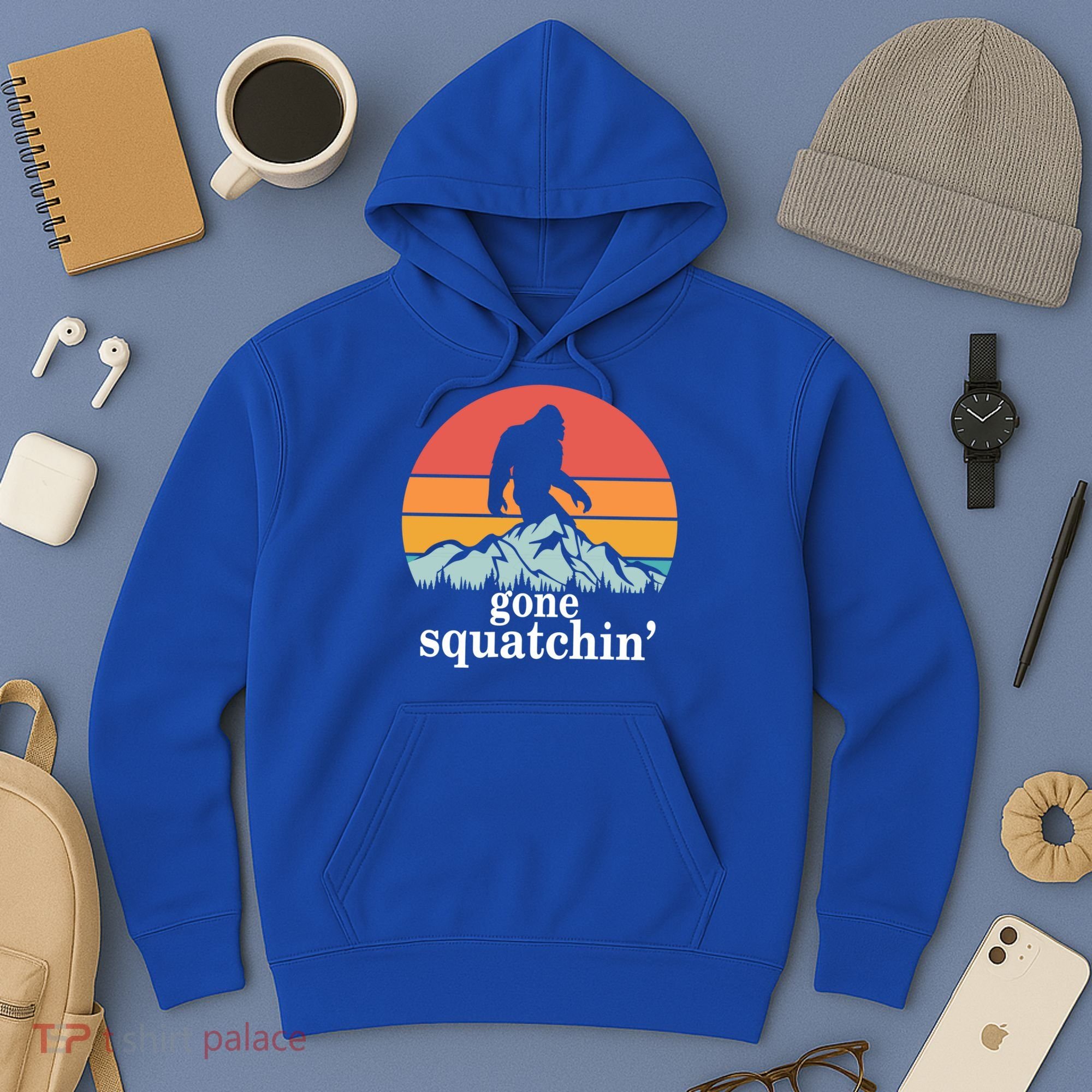 Gone Squatchin Bigfoot Mountain Retro Style Gift Hoodie