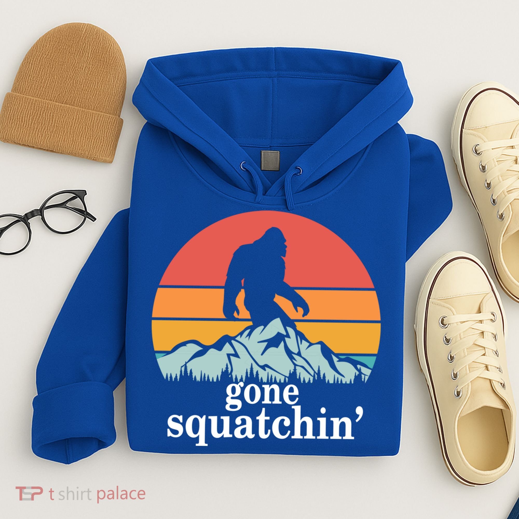 Gone Squatchin Bigfoot Mountain Retro Style Gift Hoodie