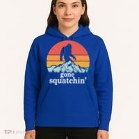 Gone Squatchin Bigfoot Mountain Retro Style Gift Hoodie thumb 5