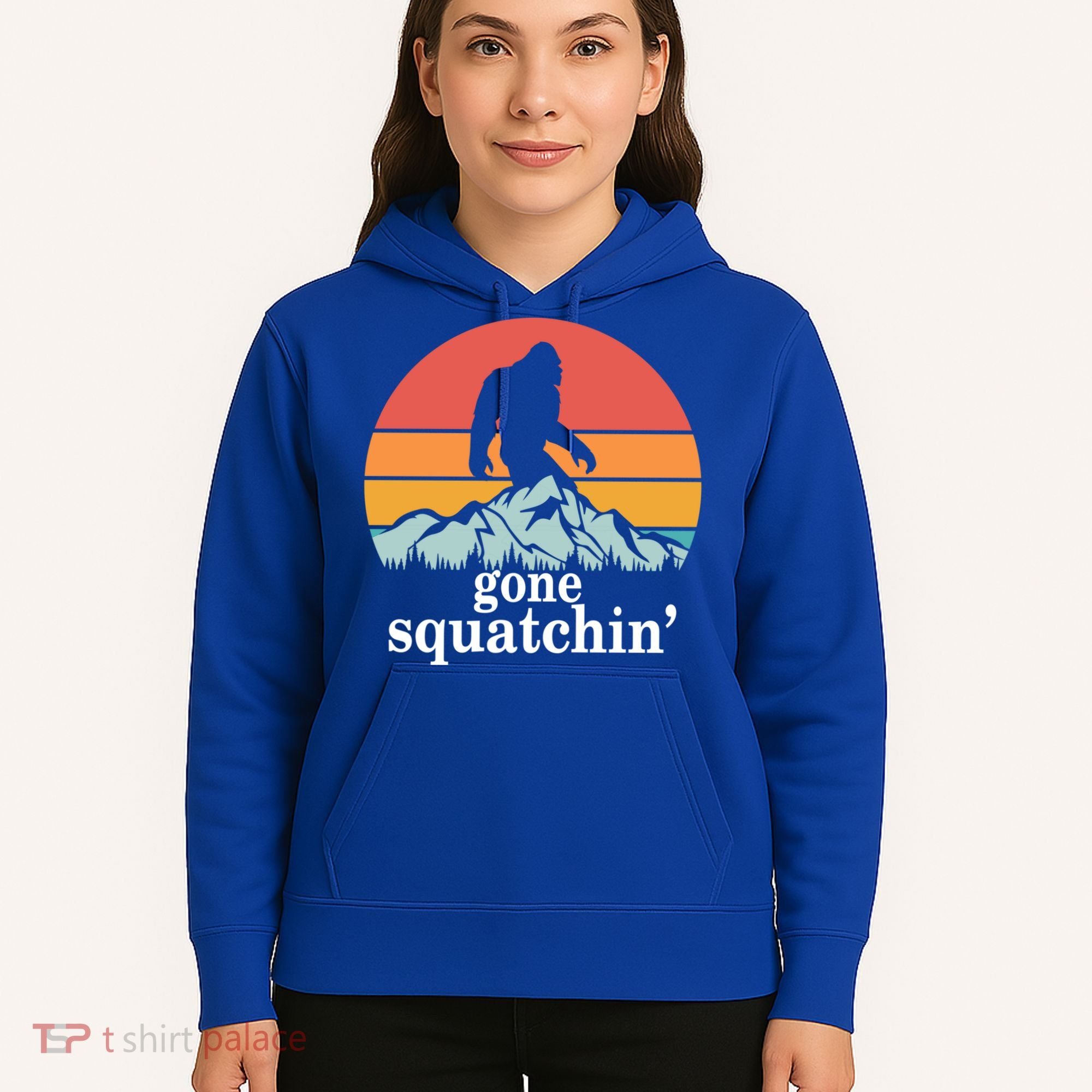 Gone Squatchin Bigfoot Mountain Retro Style Gift Hoodie