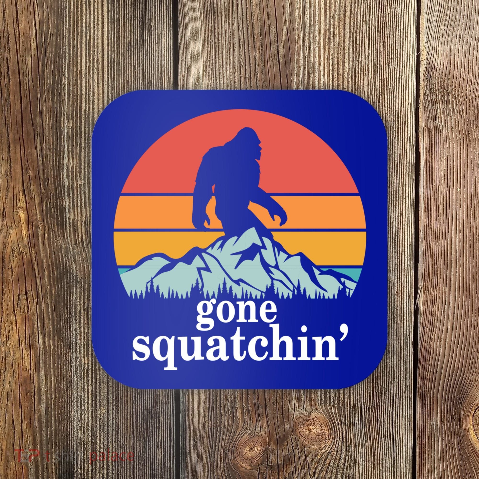 Gone Squatchin Bigfoot Mountain Retro Style Gift Coaster