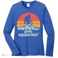 Gone Squatchin Bigfoot Mountain Retro Style Gift Women's Long Sleeve Shirt thumb 0